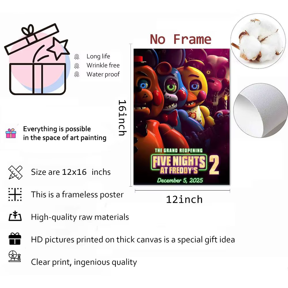 Affiche classique Fnaf Five-nights-At-Freddys, autocollant parfait, art auto-adhésif conçu pour les espaces de bureau, la salle à manger et la maison