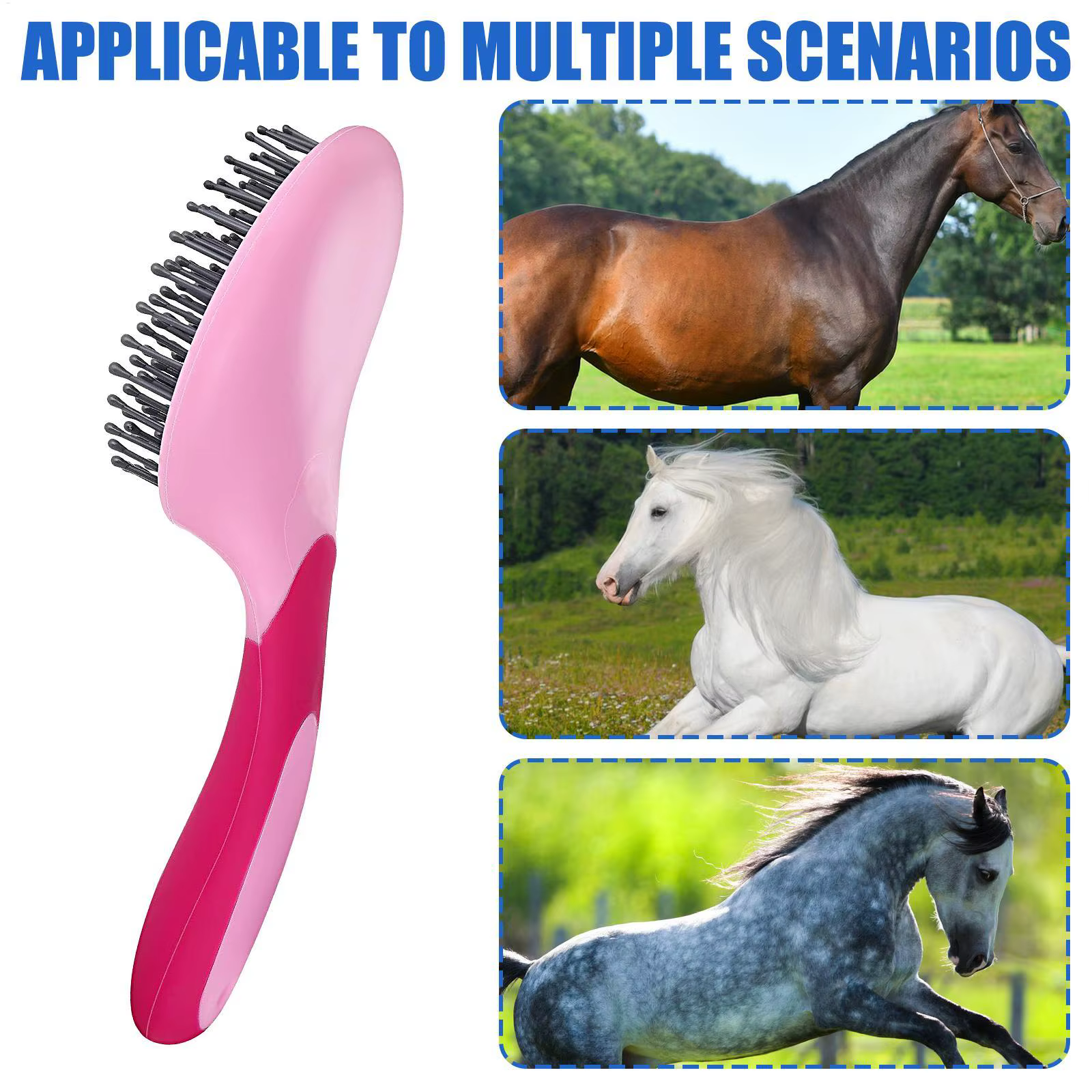 Brosse à queue de cheval, brosse à crinière et à queue, brosses de toilettage pour chevaux avec poignée ergonomique, facile à utiliser, brosse de massage pour chevaux, brosse à poils de cheval