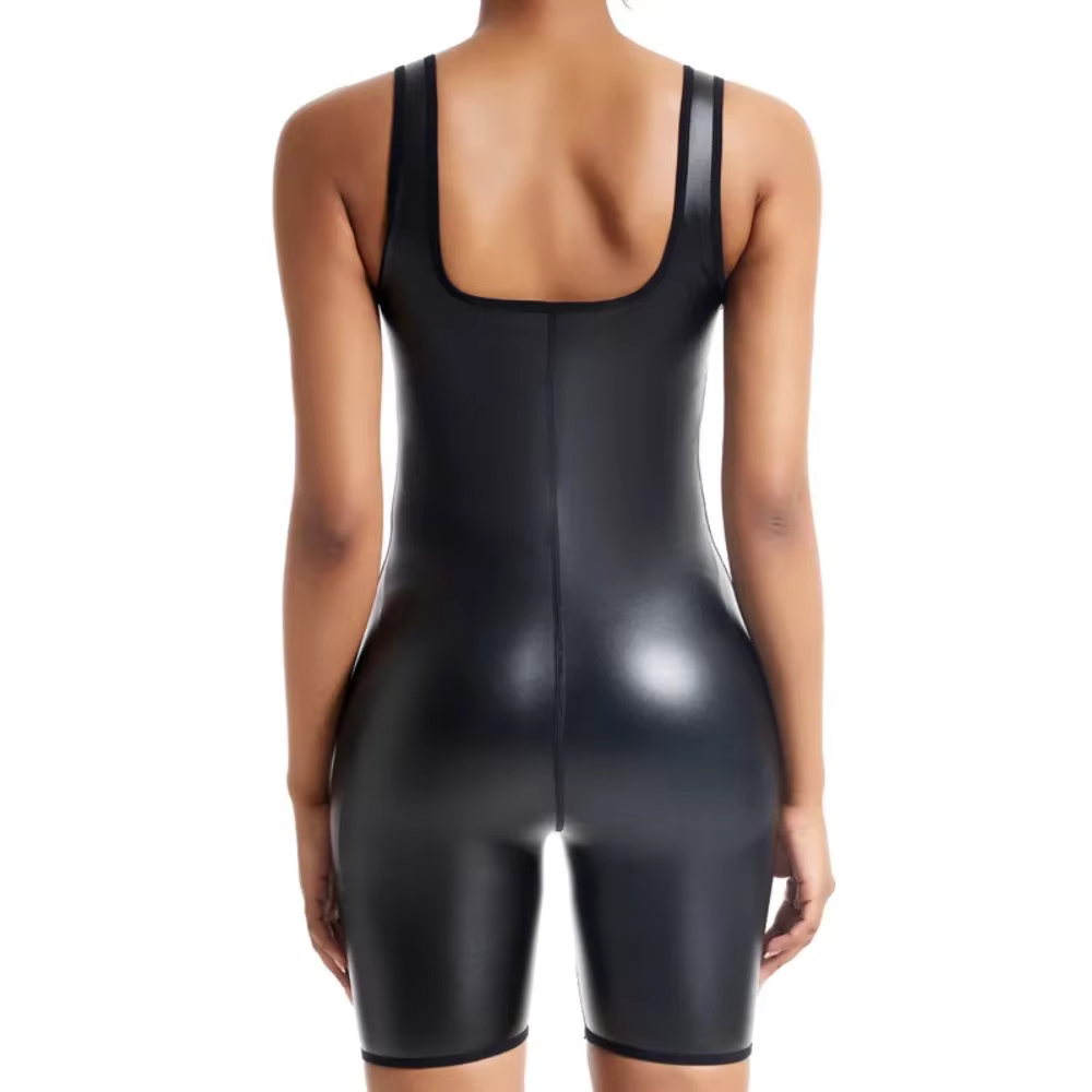 Body gainant élastique sans couture – Une pièce de yoga serrée en simili cuir pour femme