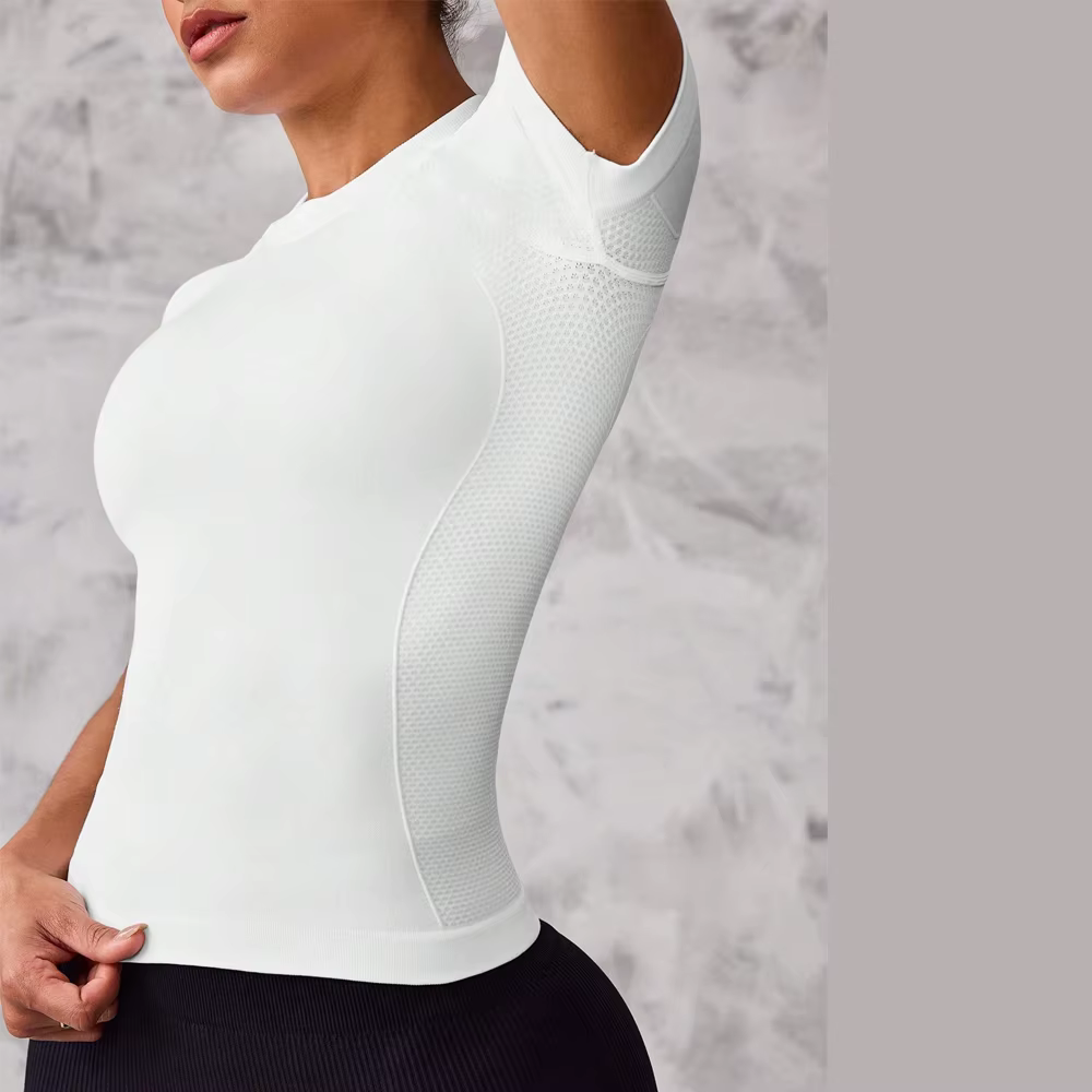 Haut de sport à manches courtes pour femmes, tissu respirant et à séchage rapide, adapté à la course et au yoga,