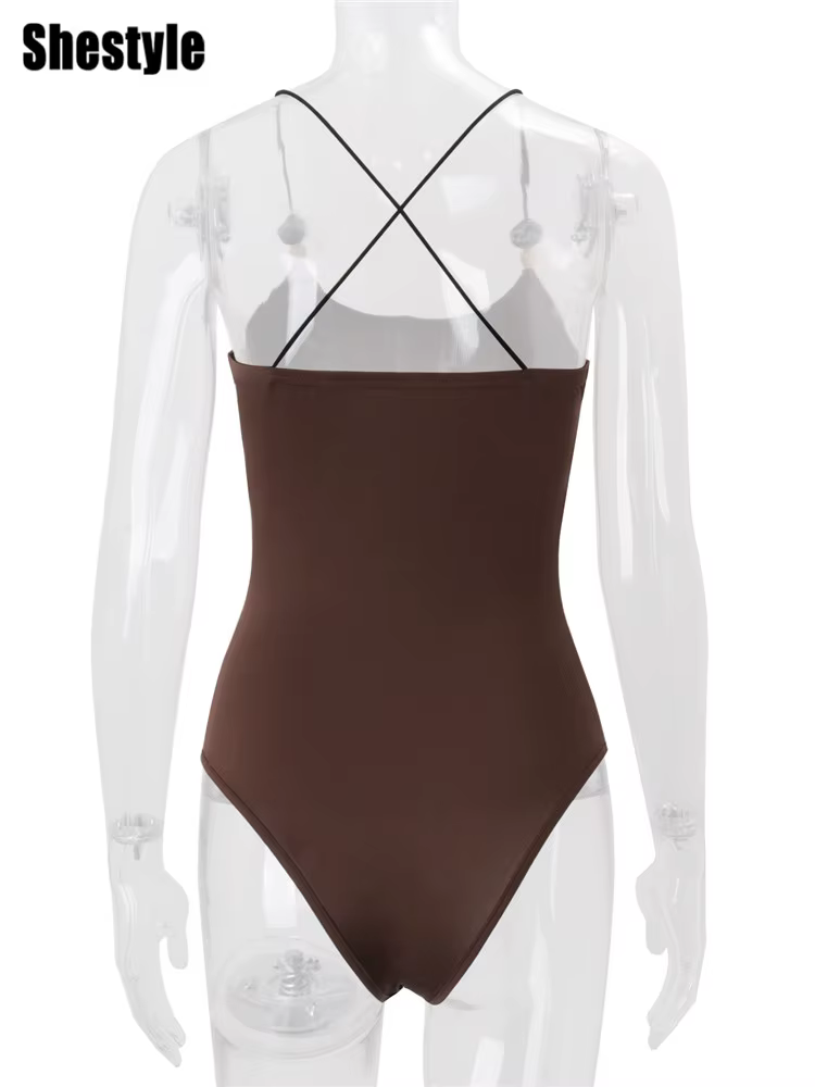 Shestyle Body marron à fines bretelles pour femme