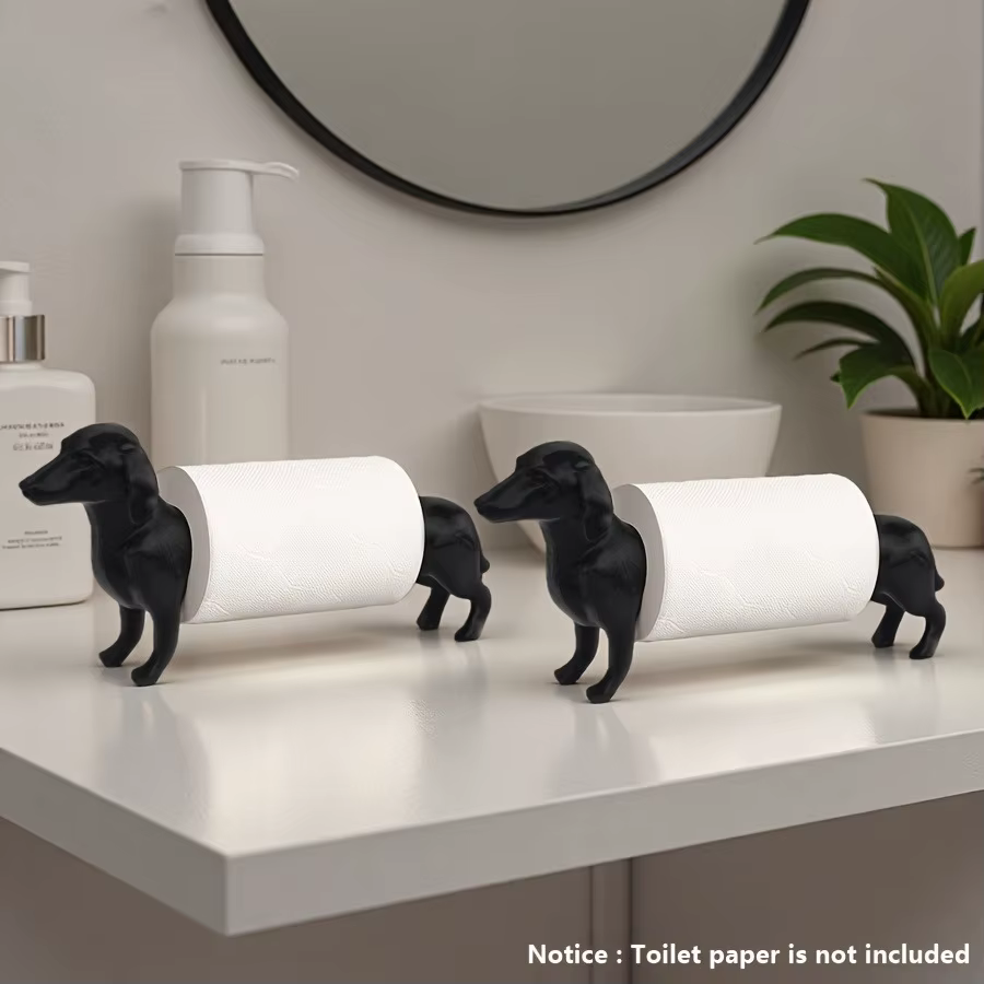 1 support de papier toilette amusant – un support noir sur pied conçu avec de jolis motifs de chiens, idéal pour les essuie-tout de cuisine