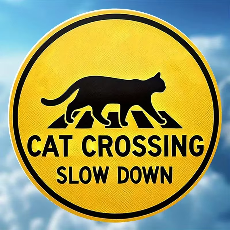 Panneau rond en métal de 8 pouces « Cat Crossing Slow Down », style rétro jaune, décoration en fer forgé, parfait pour la maison, les bars, les cafés, les clubs, les garages, les murs