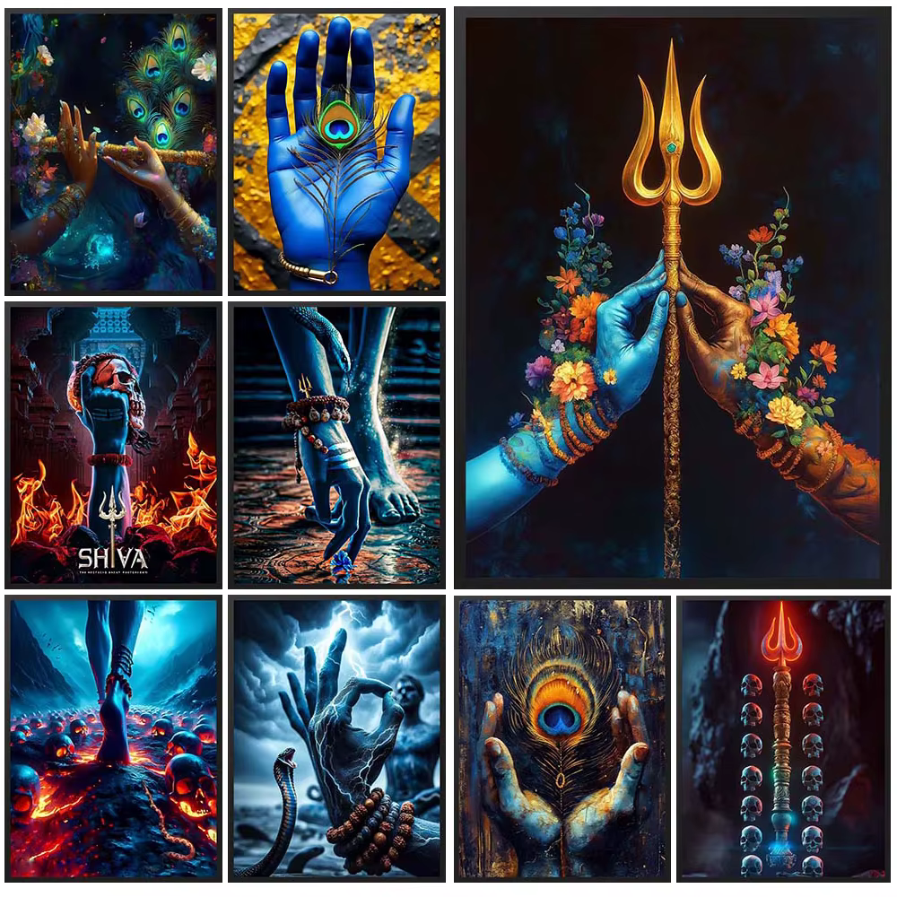 Affiche murale de la religion de Dieu sans cadre, art de la peinture sur toile, mains de Shiva et pied de l'hindouisme, affiches de salle d'église