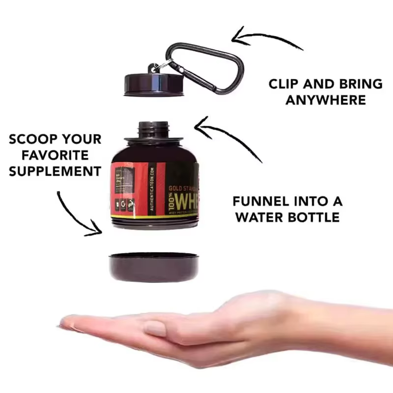 Bouteille portable pour protéines en poudre avec porte-clés, entonnoir de santé, boîte à médicaments, mini-gobelet, conteneur de camping extérieur