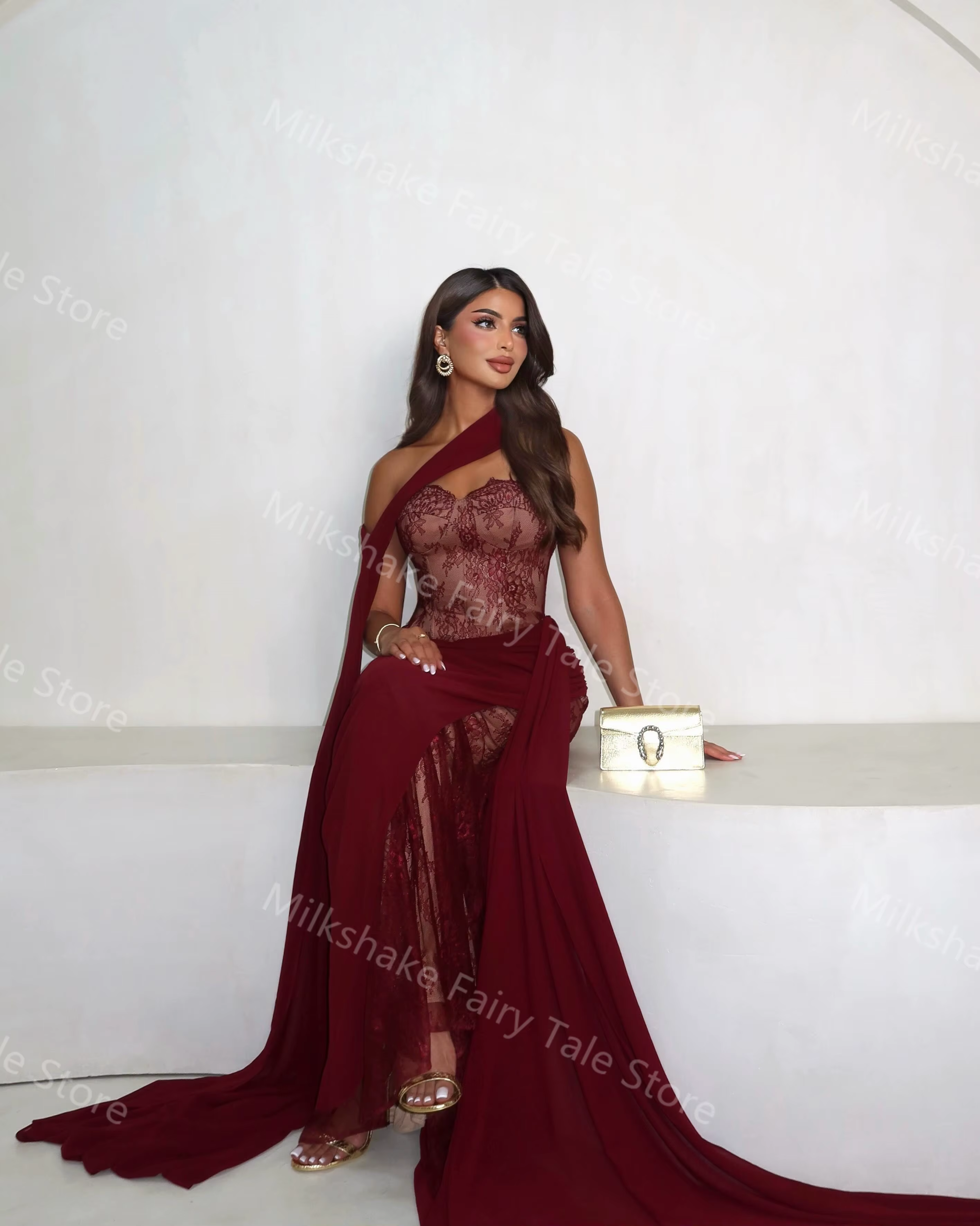 Robes de soirée bordeaux à une épaule, en dentelle charmante et en mousseline douce, robes de bal longues, robes personnalisées pour occasions spéciales