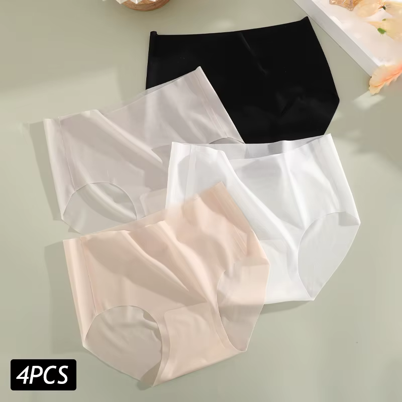 4 pièces/ensemble femmes glace soie sans couture culottes Ultra mince slips sous-vêtements respirants femme taille