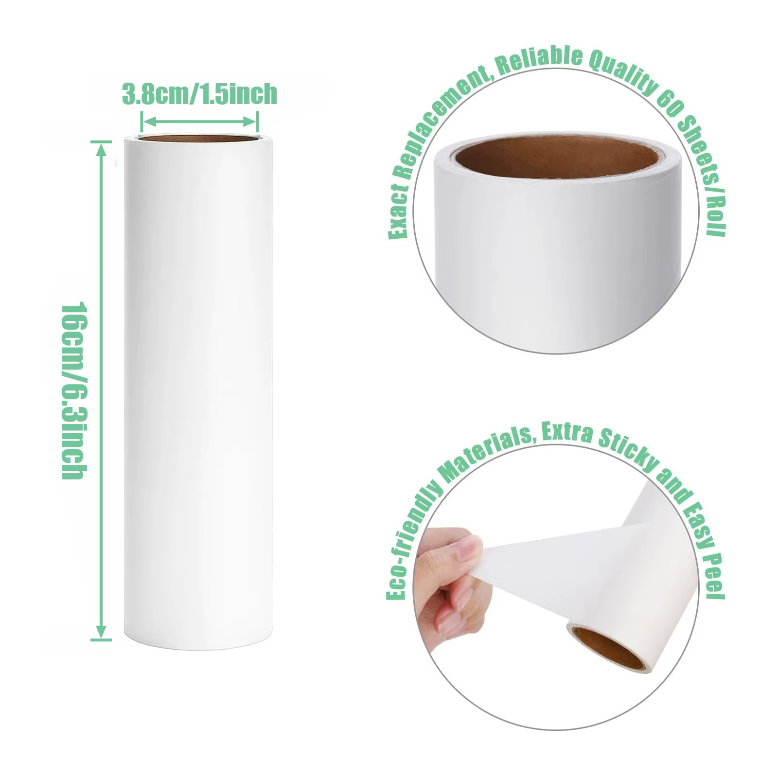 Recharges de rouleaux anti-poils de 6,3/7,48/9,45 pouces, extra collantes, pour poils d'animaux, 60 feuilles par rouleau, lot de 5, 300 feuilles au total