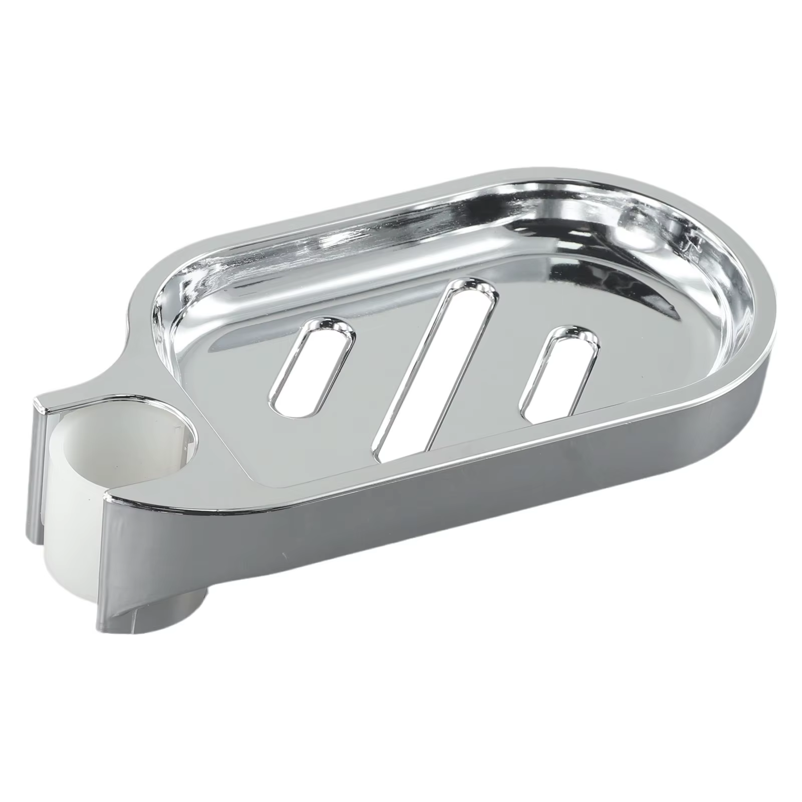 Plateau à savon de douche relevable mural avec conception de vidange creuse ABS argent chromé pour Installation de tige de salle de bain 17x8.5cm