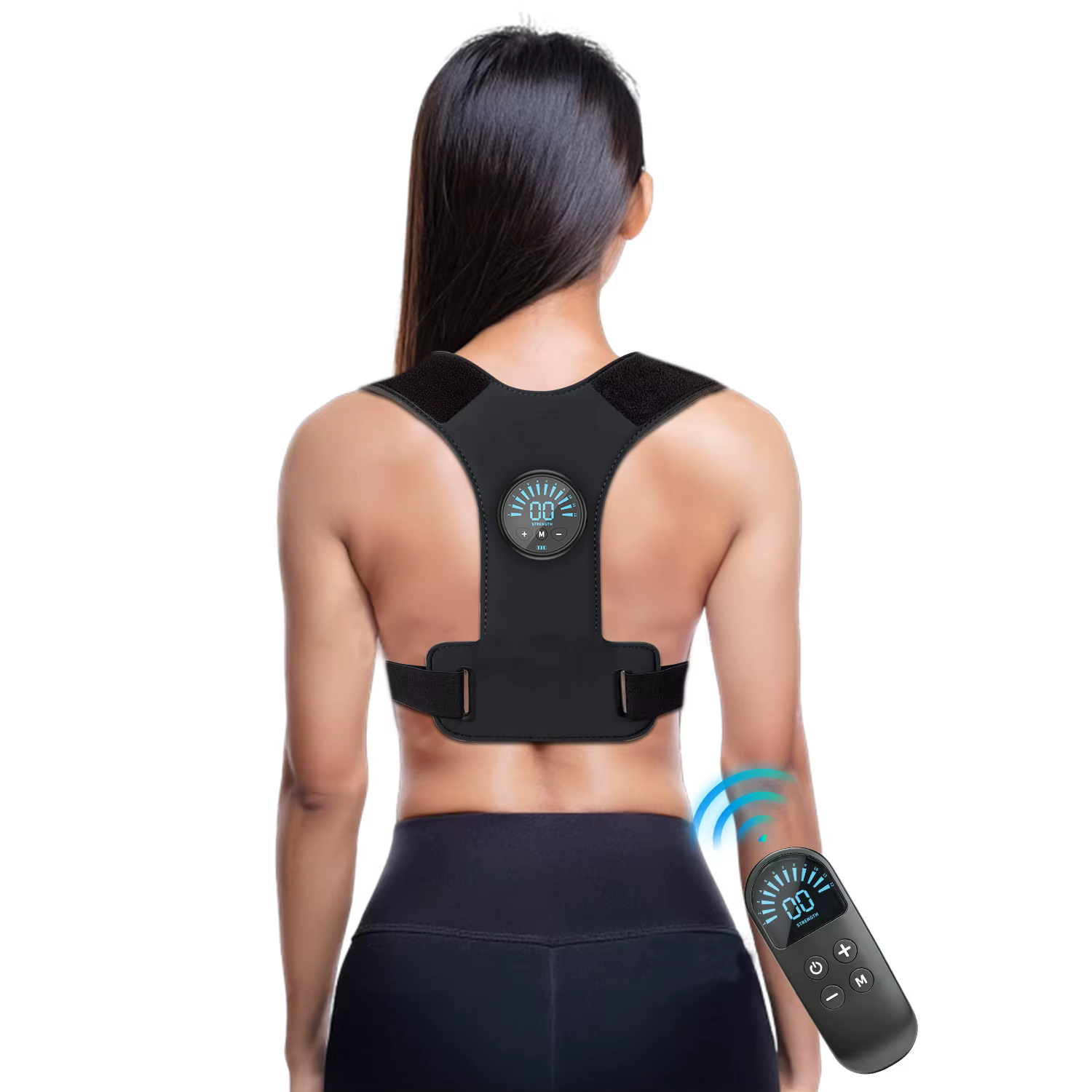 Ceinture Correctrice de Posture avec Stimulateur Musculaire EMS et Masseur Dorsal - Soulagement Ajustable de la Douleur à l'Épaule pour le Bureau et la Maison