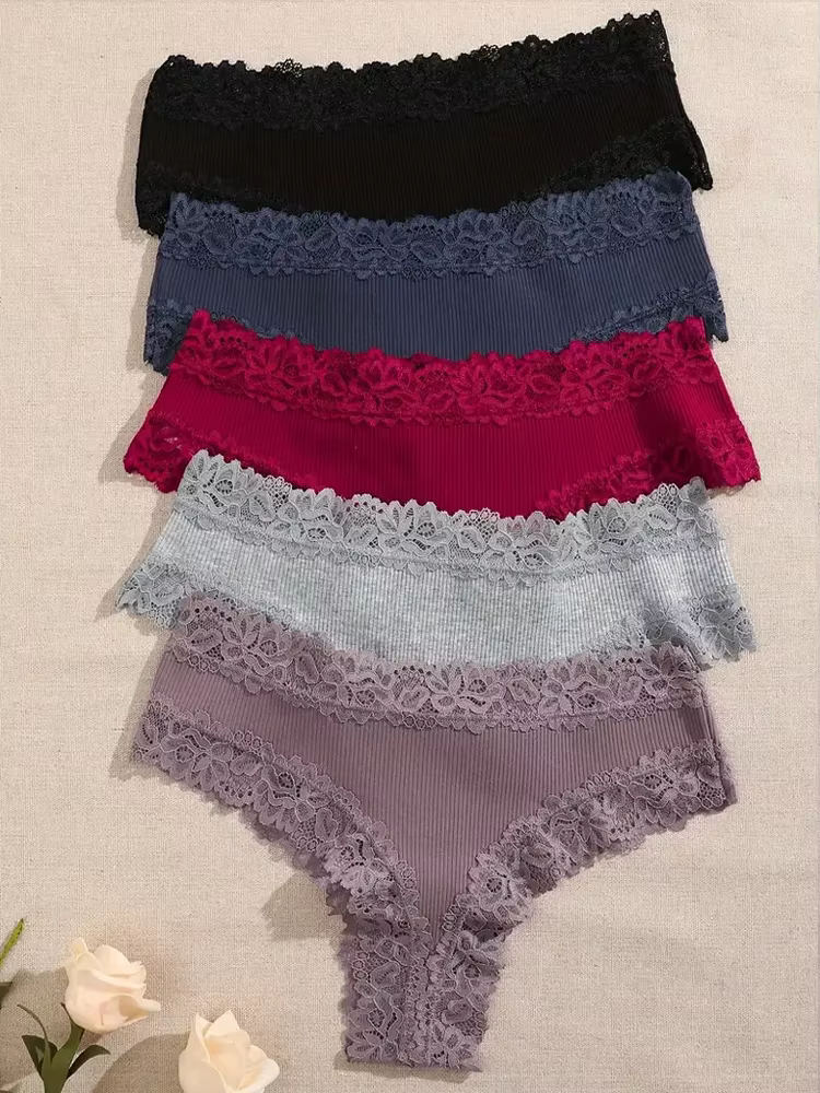 3 pièces/ensemble femmes coton dentelle culottes florale sous-vêtements intimes à la mode Patchwork