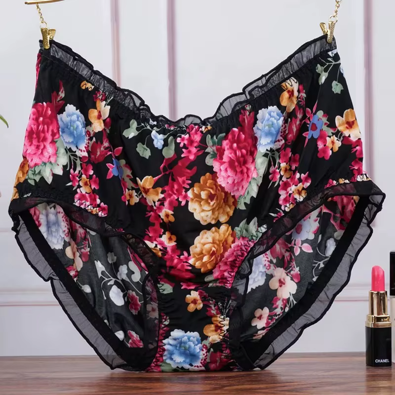 Grande taille taille moyenne femmes culottes mode impression slips sous-vêtements dames Sexy dentelle volants sans couture élastique caleçon Lingerie