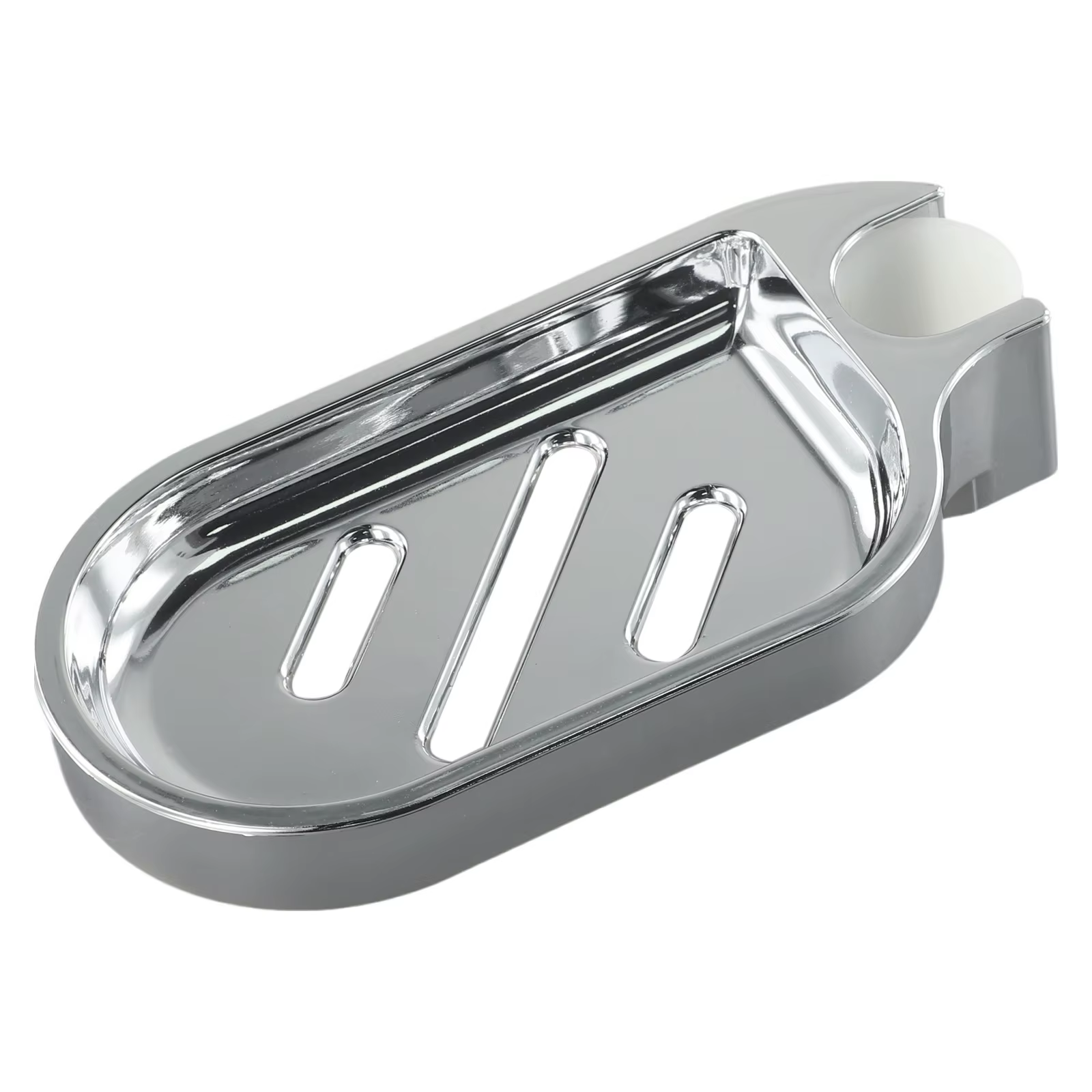 Plateau à savon de douche relevable mural avec conception de vidange creuse ABS argent chromé pour Installation de tige de salle de bain 17x8.5cm