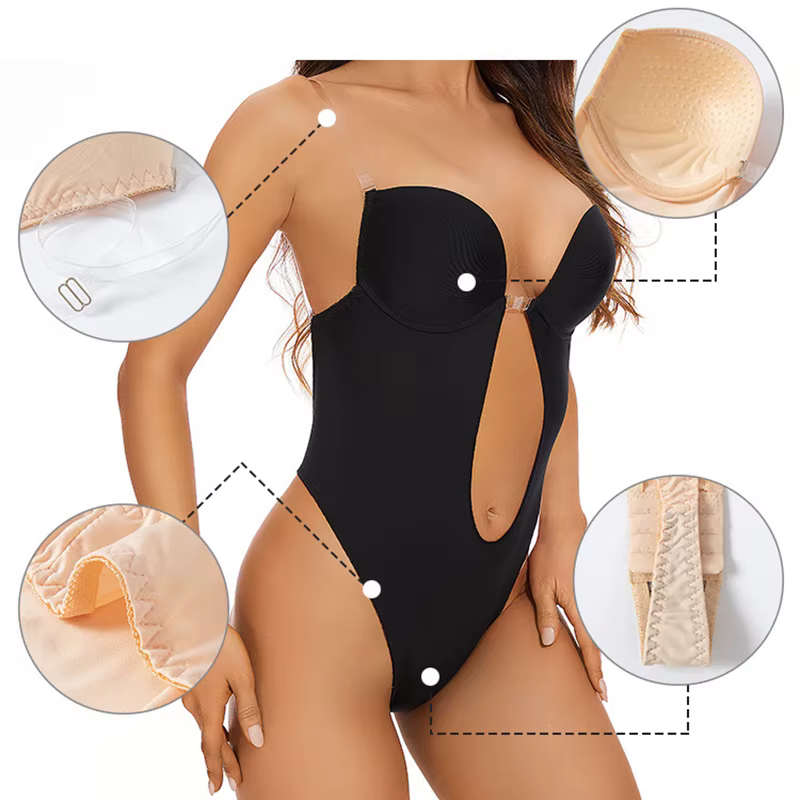 Body Invisible femmes string Shaper gaine amincissante Sexy col en v profond dos nu Corset plongeant rembourré Push Up sous-vêtements amincissants