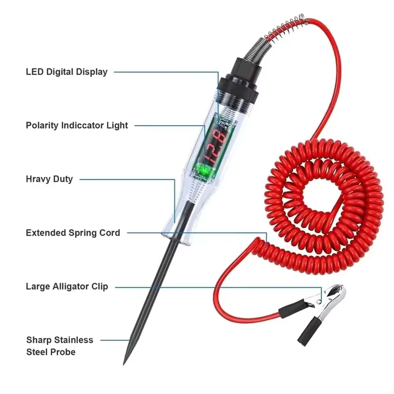 Testeur de Circuit de tension de voiture et camion, outils automobiles 6V 24V, sonde de Diagnostic de voiture, stylo de Test, ampoule, stylo de mesure électrique