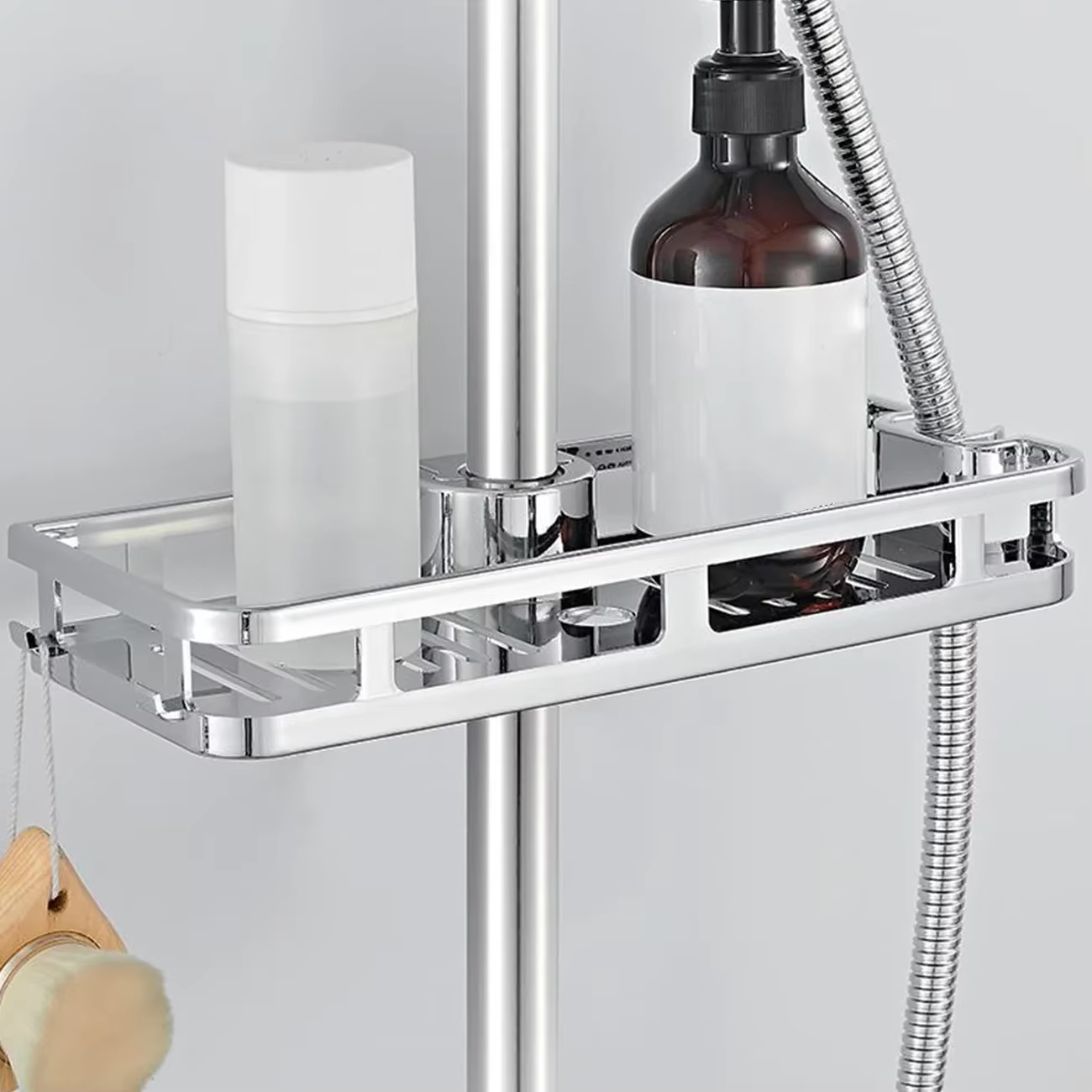 Plateau de salle de bain, étagères de douche, égouttoir sans perçage, tige de levage, support amovible, étagère de douche, porte-savon, plateau de rangement