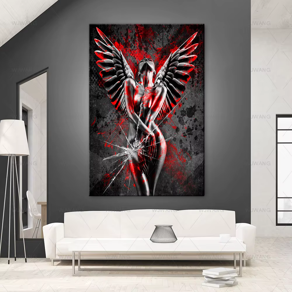 Impression sur toile de femme nue sexy rouge, affiche d'ange sensuel, art mural abstrait, gérer la peinture pour chambre à coucher, décoration d'intérieur