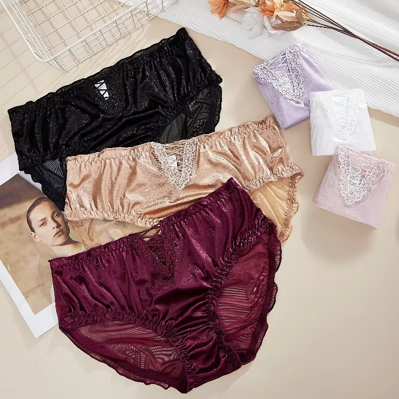 Soie Satin Sexy femmes culottes haut de gamme slips