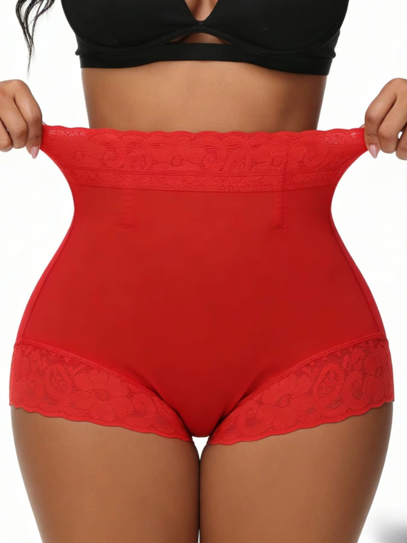 Culotte gainante sculptante pour femme avec contrôle du ventre, en dentelle