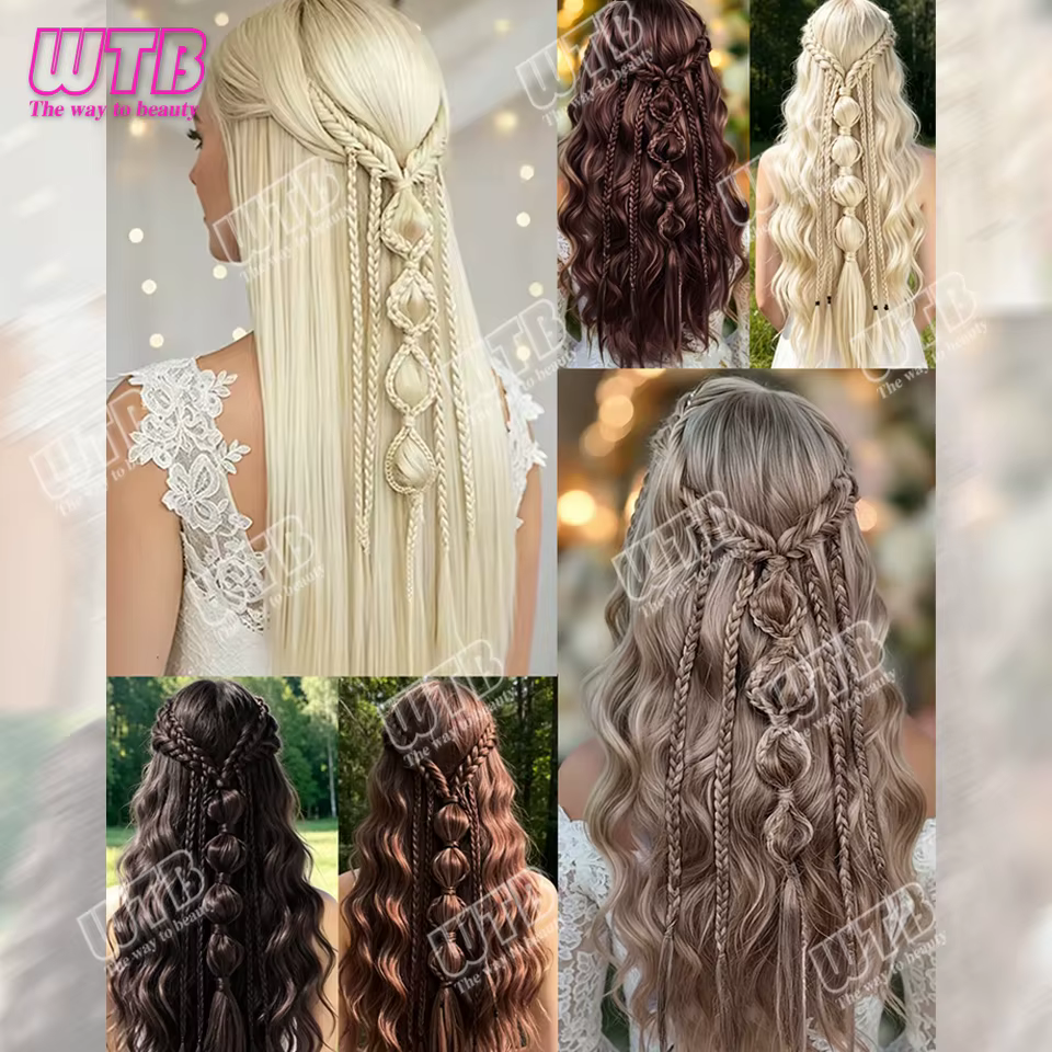 WTB Perruque tressée synthétique avec clip BB, élégante et délicate, idéale pour les mariages, les fêtes et le quotidien des femmes