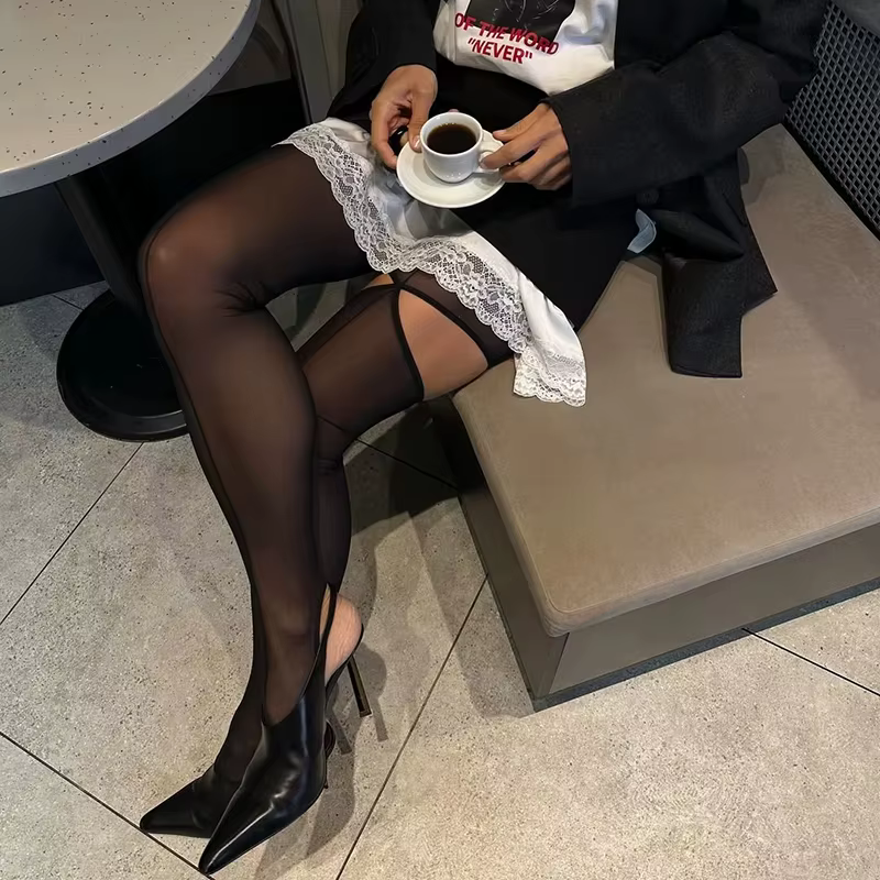 Collants sans pieds ligne noire pour femmes