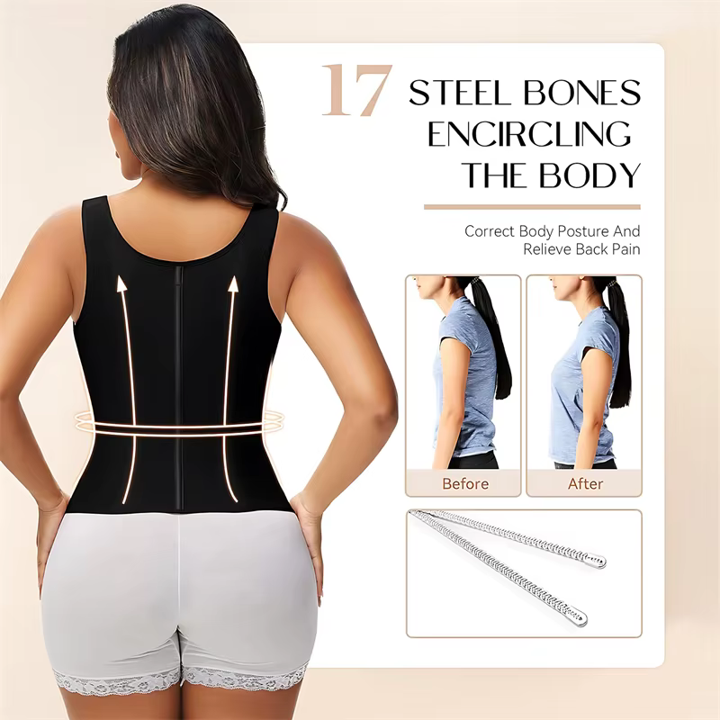 Shapewear femmes colombien Fajas taille formateur ventre contrôle gilet corps Shaper 17 os en acier 3 rangées crochets fermeture éclair sangle réglable