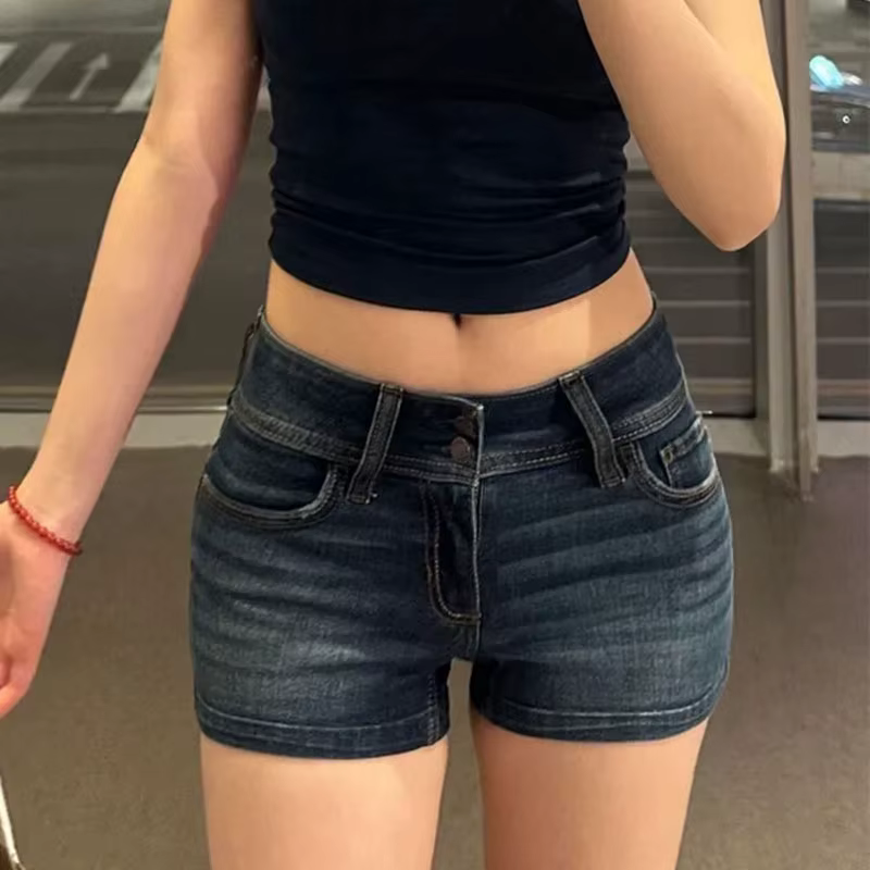 Short en Jean taille basse pour femme, pantalon court, Slim, élastique, Vintage, Y2K, Streetwear, tendance, été, 2026