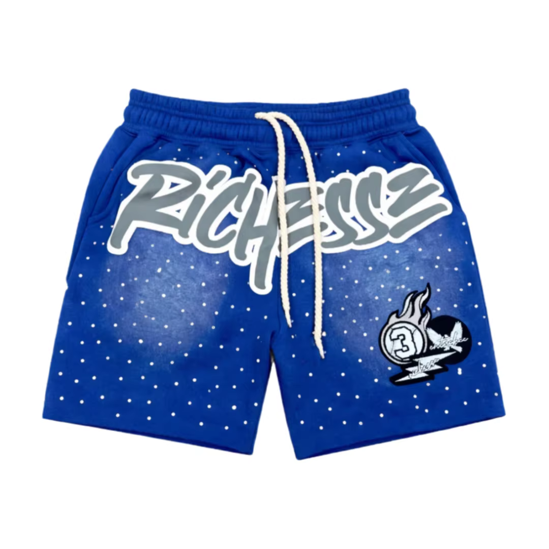 Nouveaux shorts graphiques Richesse pour hommes, style streetwear Y2K, imprimé lettres, shorts en maille à étoiles, été, hip hop, Harajuku, décontractés, shorts de sport