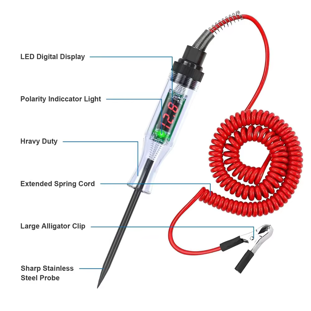 Testeur de circuit de tension pour voiture et camion, outils automobiles 6V 24V, sonde de diagnostic automobile, stylo de test, ampoule, stylo de mesure électrique
