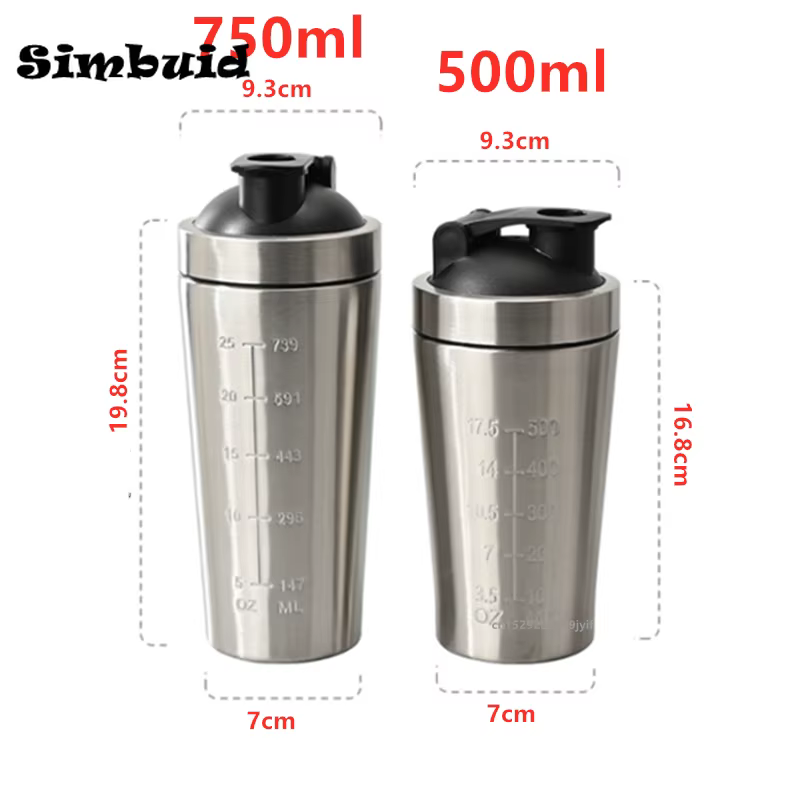 Bouteille Shaker de poudre de protéines en acier inoxydable, 1 pièce, avec échelle à bille, anti-fuite, pour salle de sport, Fitness, Sport, tasses de lactosérum, tasse d'eau