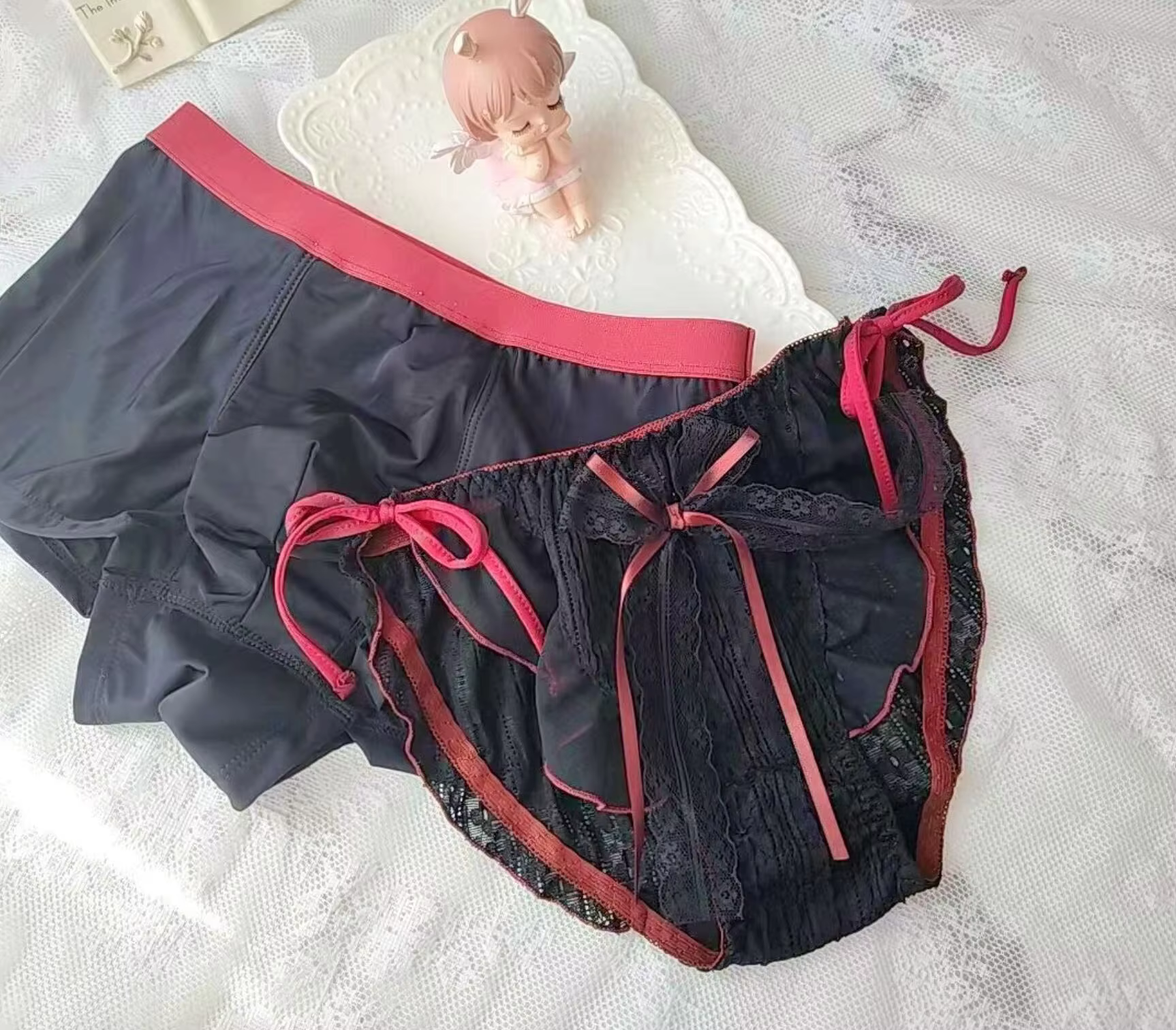 2023 nouveau 100% Photos réelles côté cravate fermer belle mignonne Lolita Kawaii femme homme Couple culottes sous-vêtements bref Boxer Lingeries