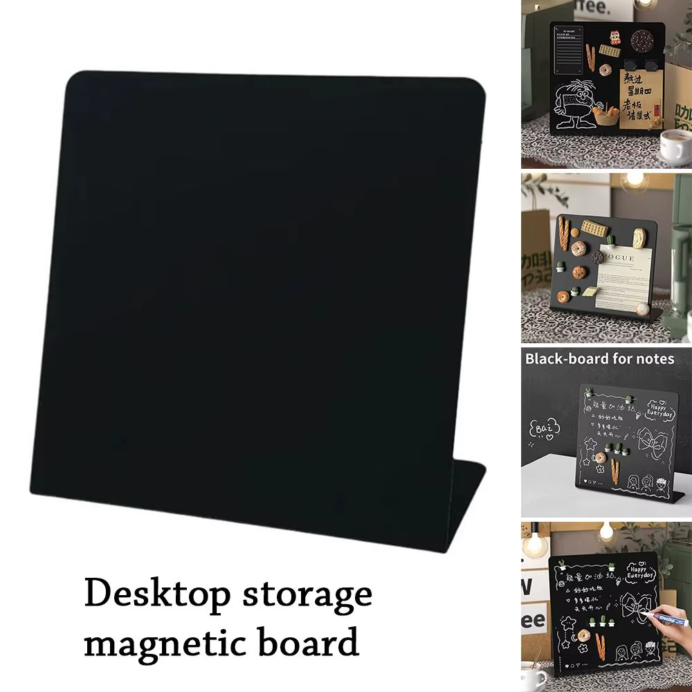 Tableau d'affichage de bureau en métal, tableau noir magnétique vertical, design DIY, pour badges et notes, avec rangement intégré