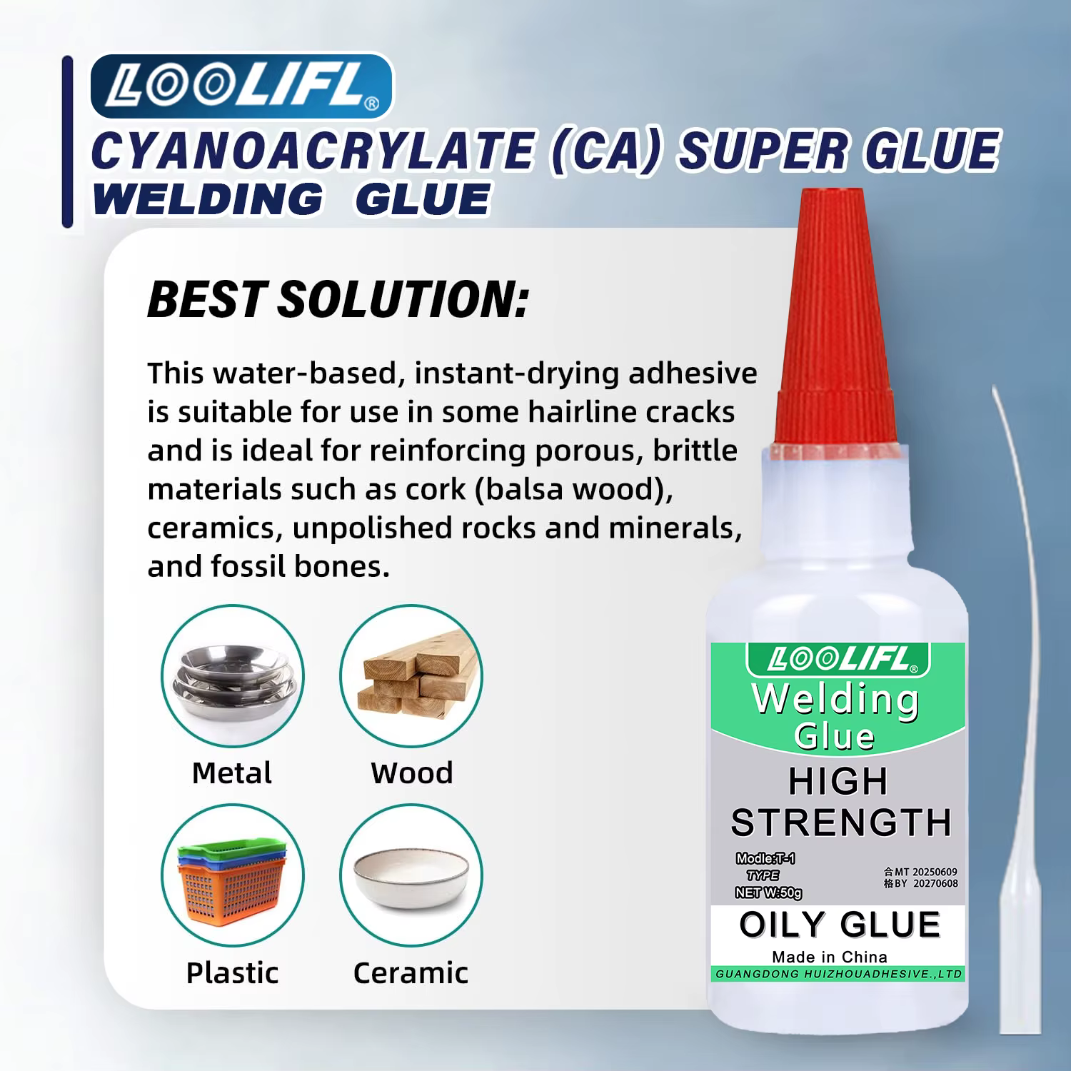 LOOLIFL 50g Colle à base d'huile à haute résistance pour le soudage, super colle à base d'huile, colle CA de haute qualité - colle universelle instantanée pour la résine, la céramique, le métal, le ve