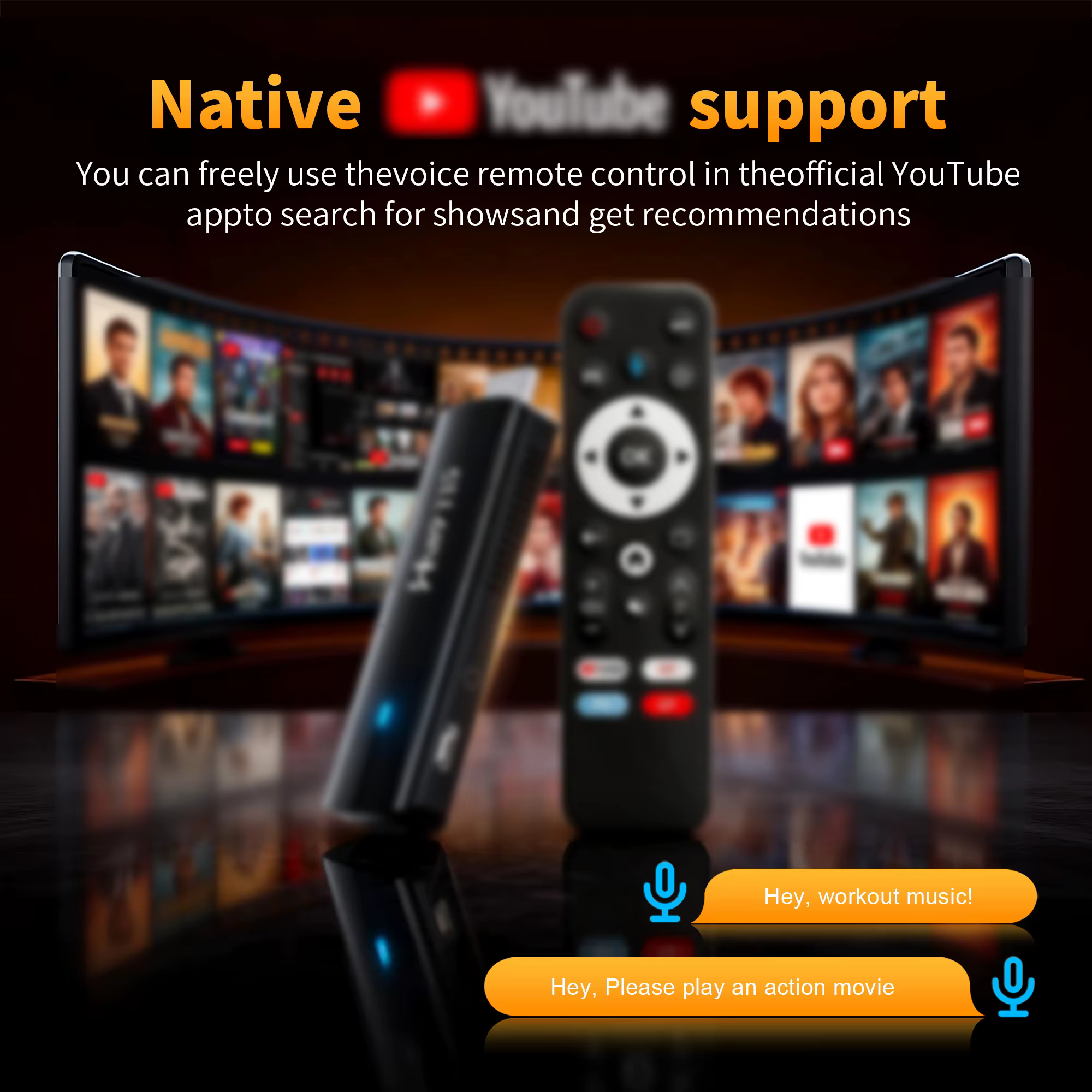 Clé TV intelligente prenant en charge la vidéo 4K, Android 14, RK3539, Wi-Fi 6 2.4G & 5G, BT5.4, lecteur multimédia, assistant vocal