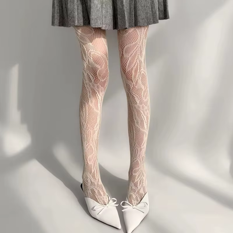 1/2 Pcs Collants en dentelle française ajourée à motif floral