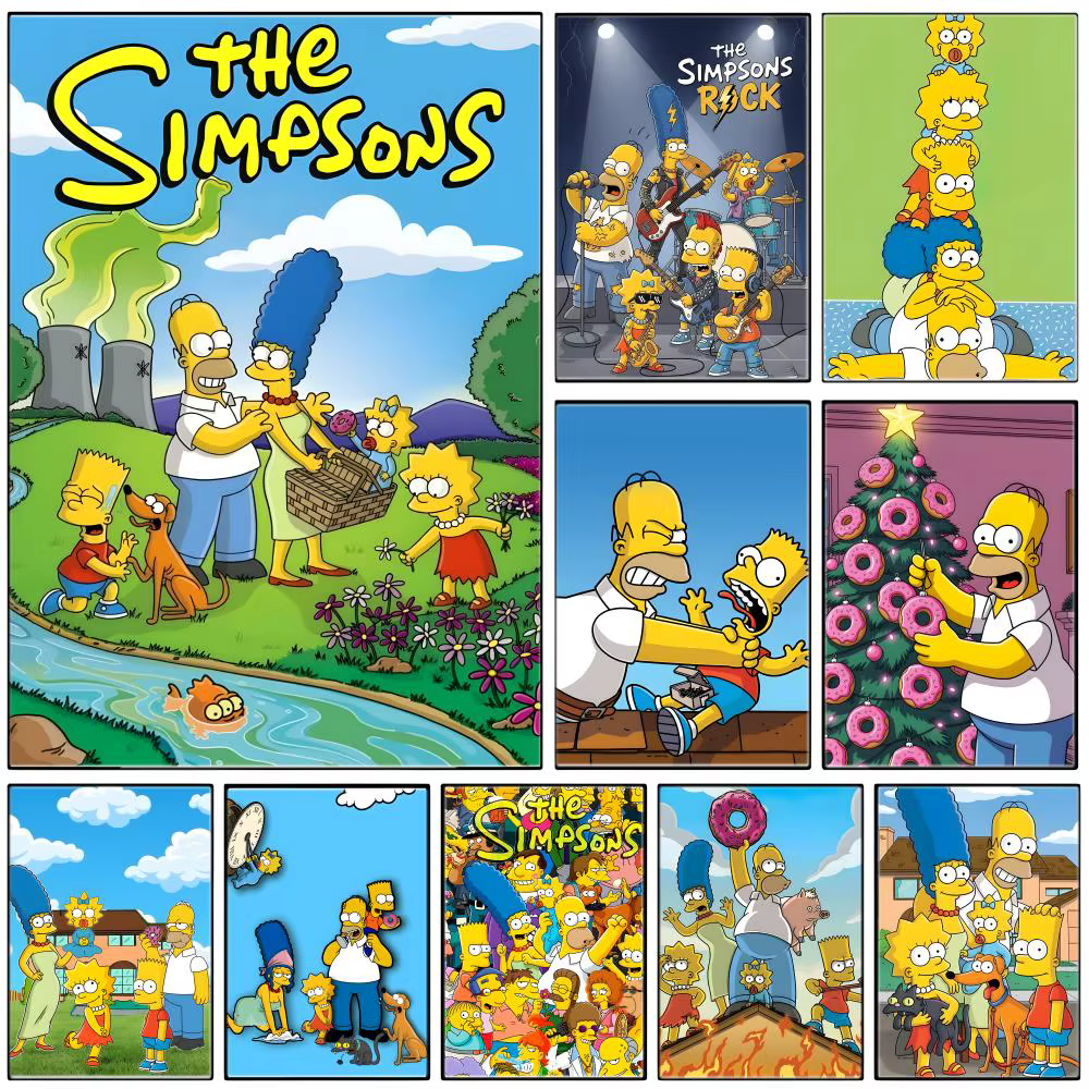 Affiche autocollante de dessin animé classique T-The S-Simpsons, autocollant en papier imperméable, décoration murale pour café, bar, chambre