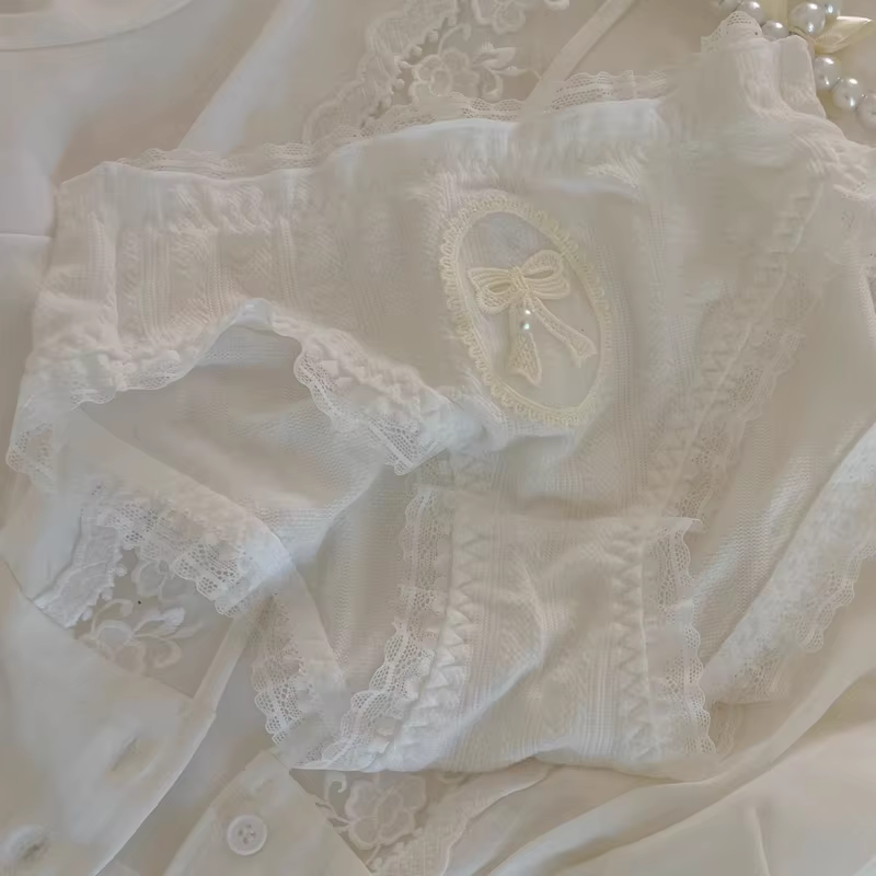 Coton rétro gothique foncé Lolita culotte nœud broderie fille dentelle bord taille basse slips confort respirant doux femmes Lingerie