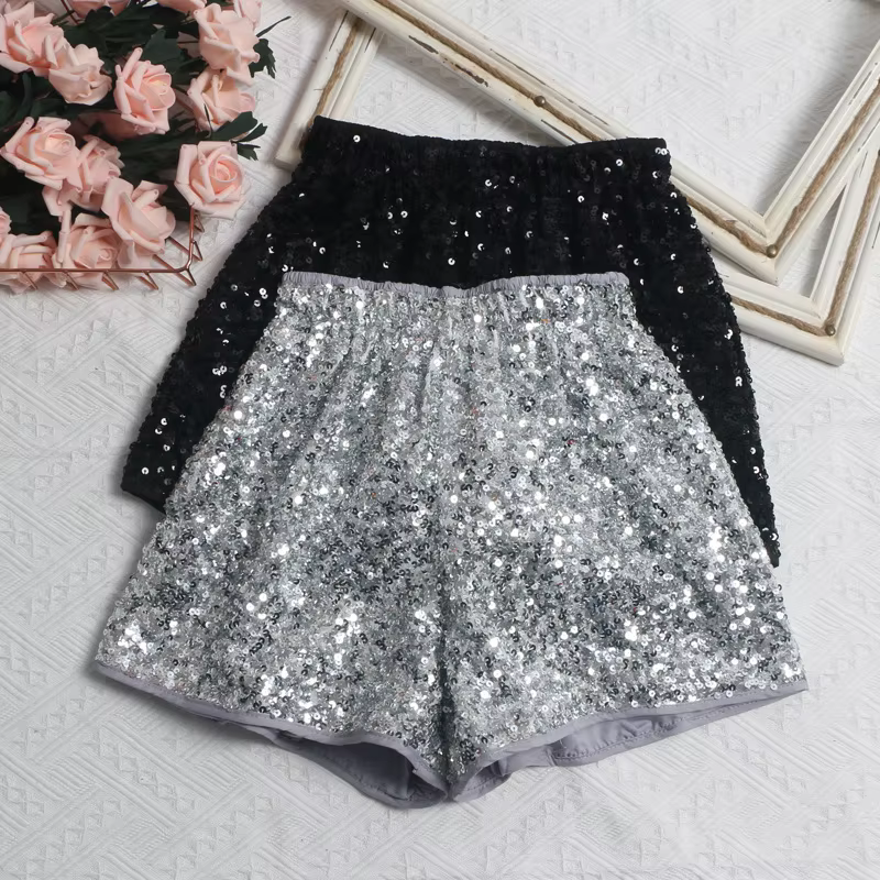 Shorts Femme à Paillettes Coupe Slim Taille Haute Sexy Y2K Streetwear Élégant pour Soirées et Été
