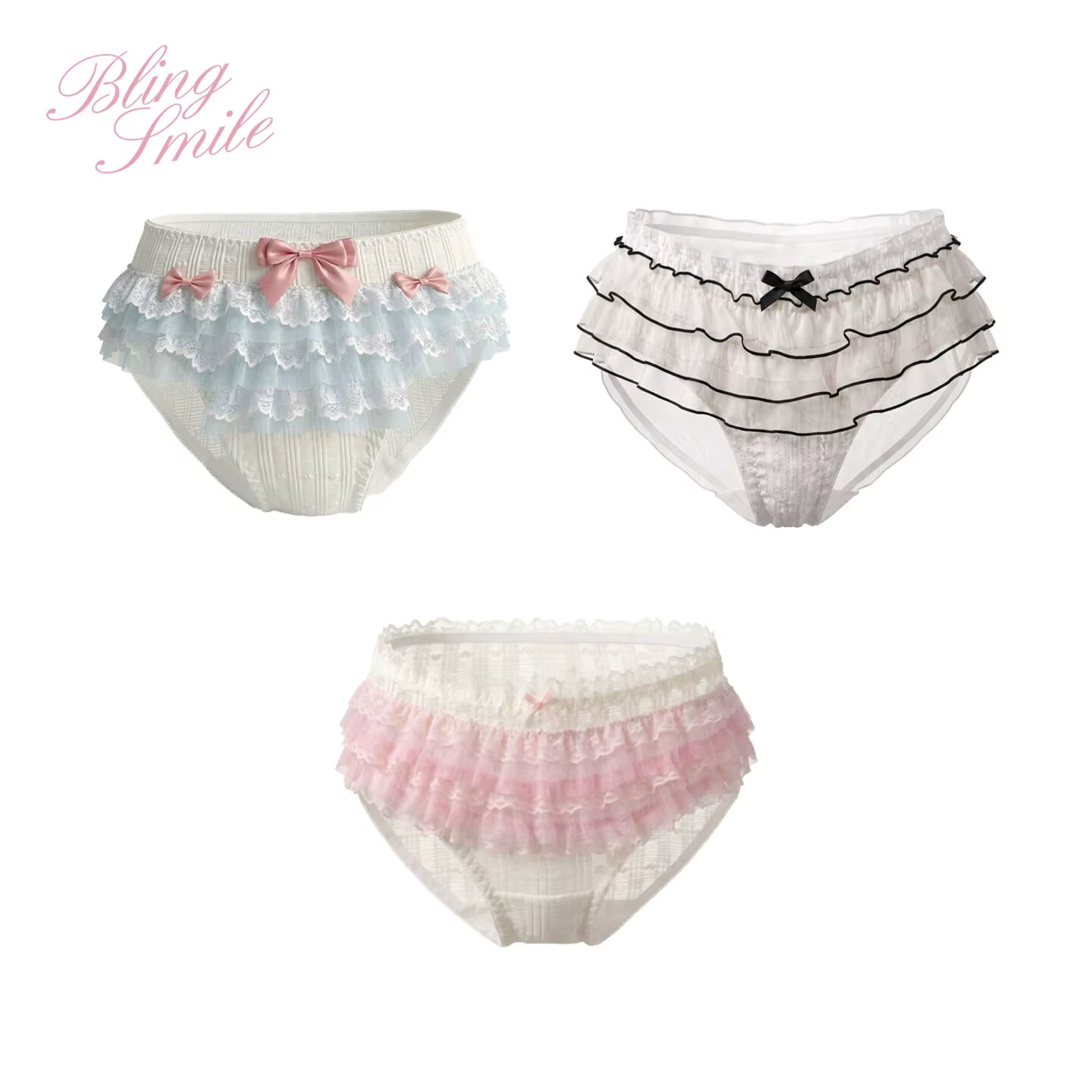 Culottes Lolita pour femmes, imprimé floral français, dentelle, volants en tulle, design à nouer sur le côté, douces, taille basse, sous-vêtements pour femmes