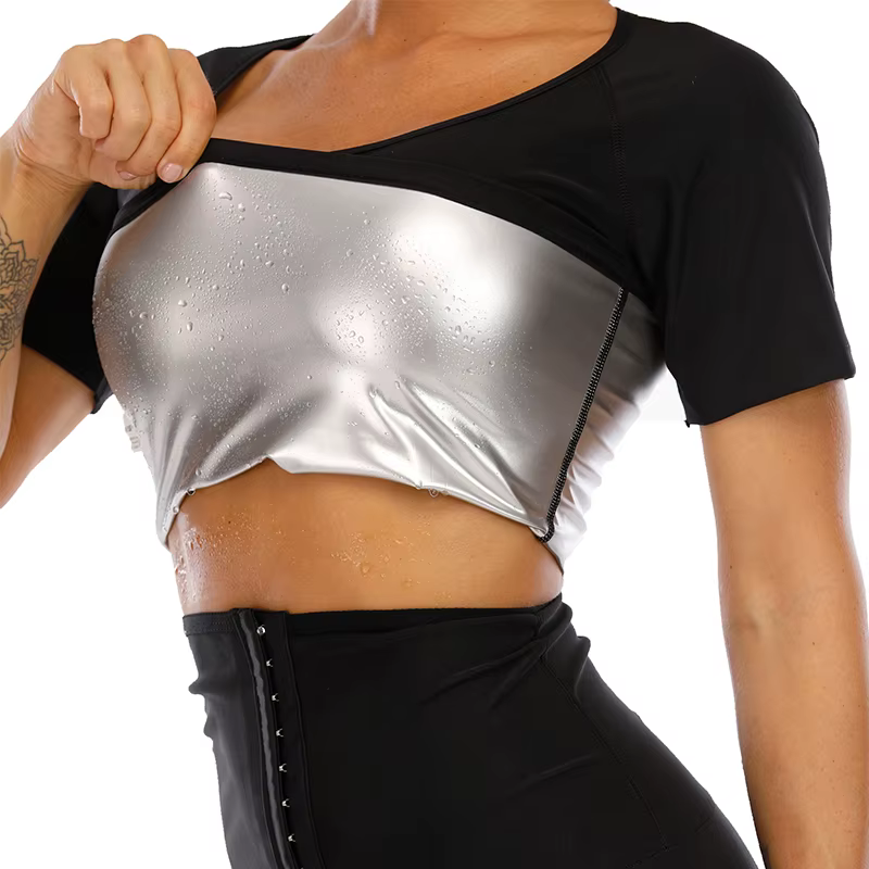 Hauts de sport pour femmes à manches courtes, effet sauna et brûle-graisse, pour la perte de poids, le yoga, la course, le fitness et comme vêtements de sport et de maintien corporel