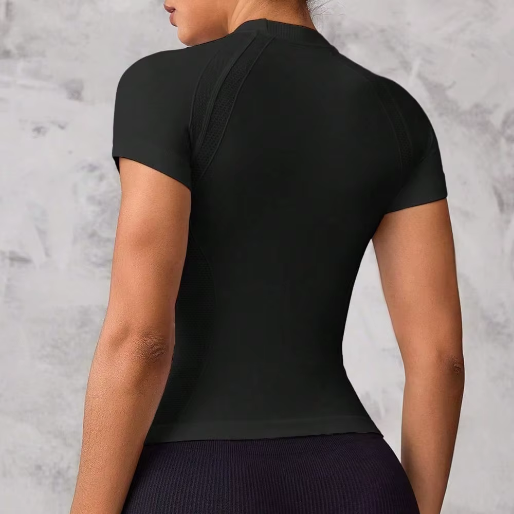 Haut de sport à manches courtes pour femmes, tissu respirant et à séchage rapide, adapté à la course et au yoga,