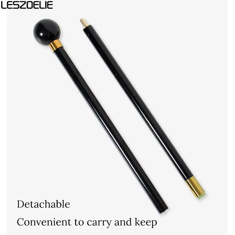 Canne de marche en bois de hêtre noir avec poignée à 8 billes, bâton détachable en 2 parties, élégant, pour hommes et femmes, usage quotidien, cosplay