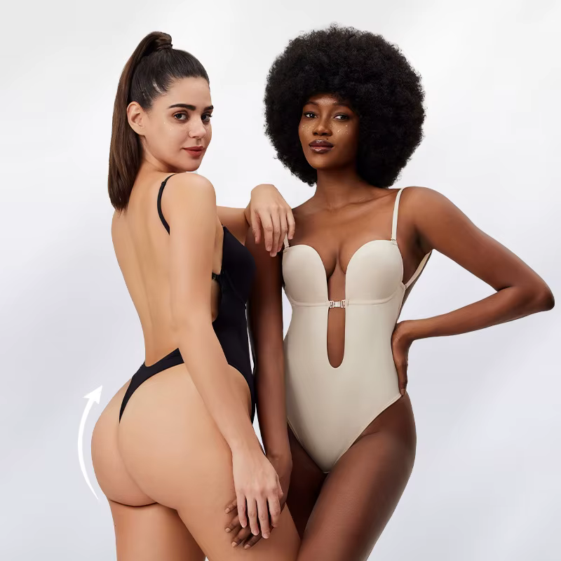 Sexy dos nu profond V plongeant Shapewear body Invisible sans bretelles Bralette sculptant froncé sangle