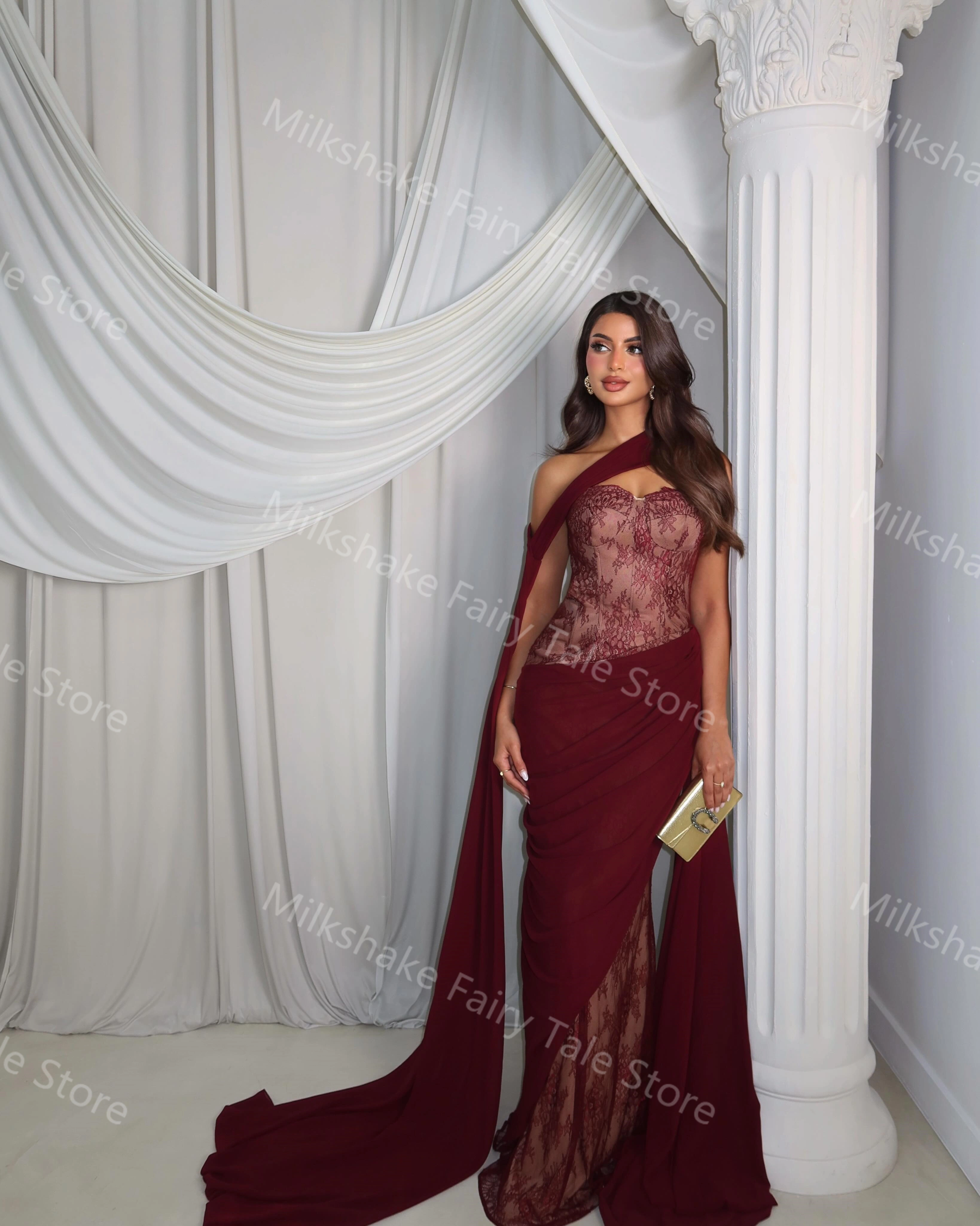 Robes de soirée bordeaux à une épaule, en dentelle charmante et en mousseline douce, robes de bal longues, robes personnalisées pour occasions spéciales
