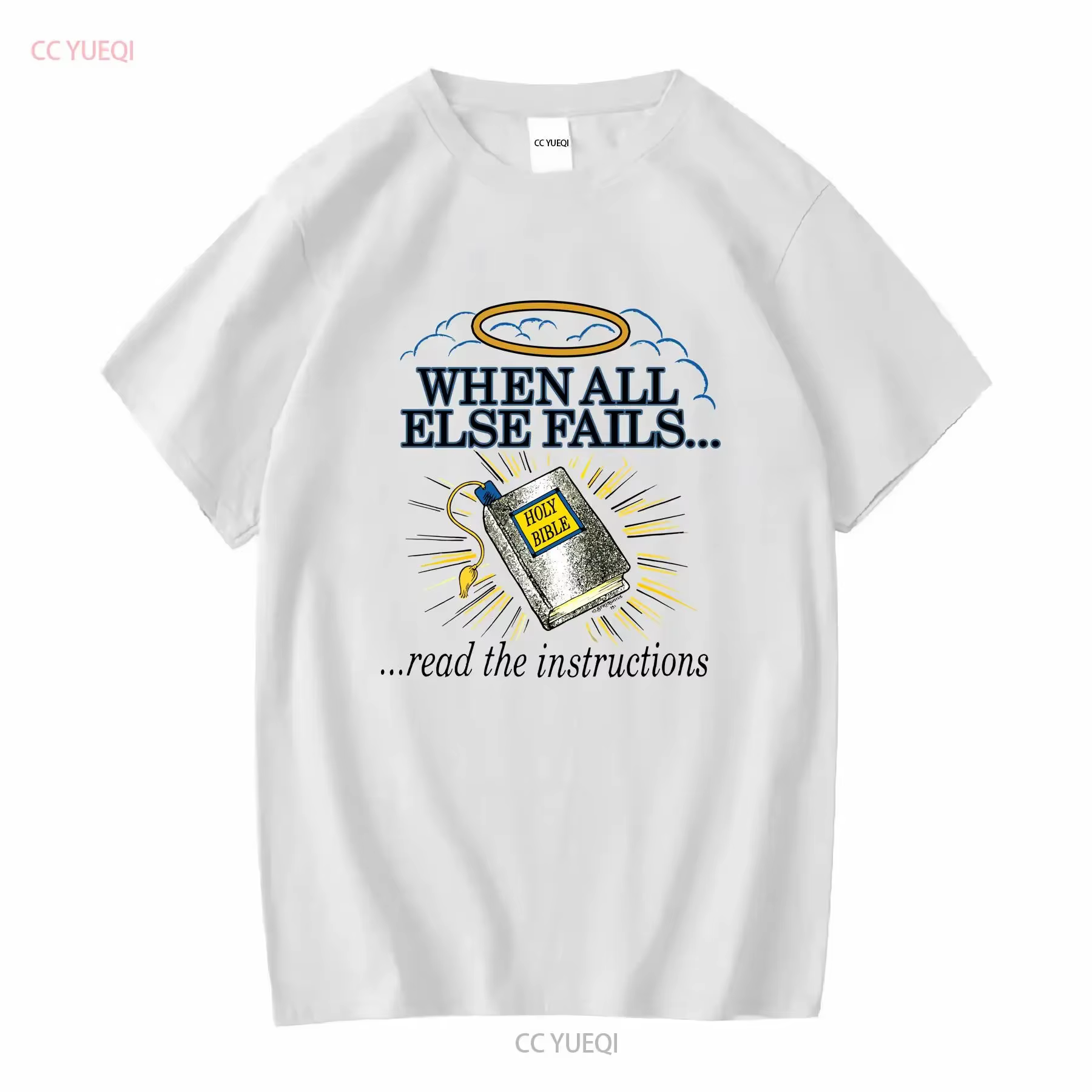 T-shirt vintage années 90 « When All Else Fails Read The Instructions Holy Bible Jesus » XXL, manches longues ou courtes, effet délavé, respirant