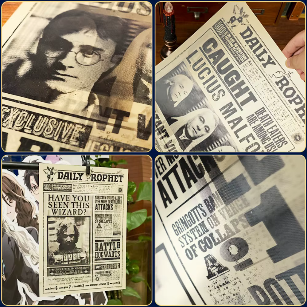 Affiche holographique officielle Harry Potter avec trois variations, The Prophet, mettant en scène des scènes changeantes reconstituant la scène de