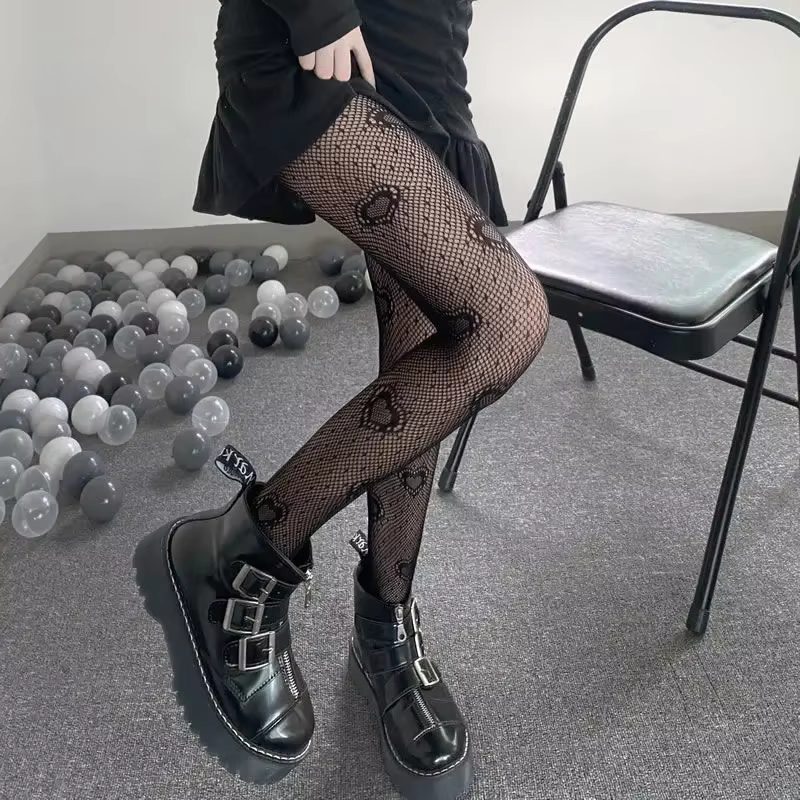 Collants résille en maille pour filles japonaises, collants Lolita Ins, collants blancs pour femmes, leggings d'été sexy, coeur et fleur