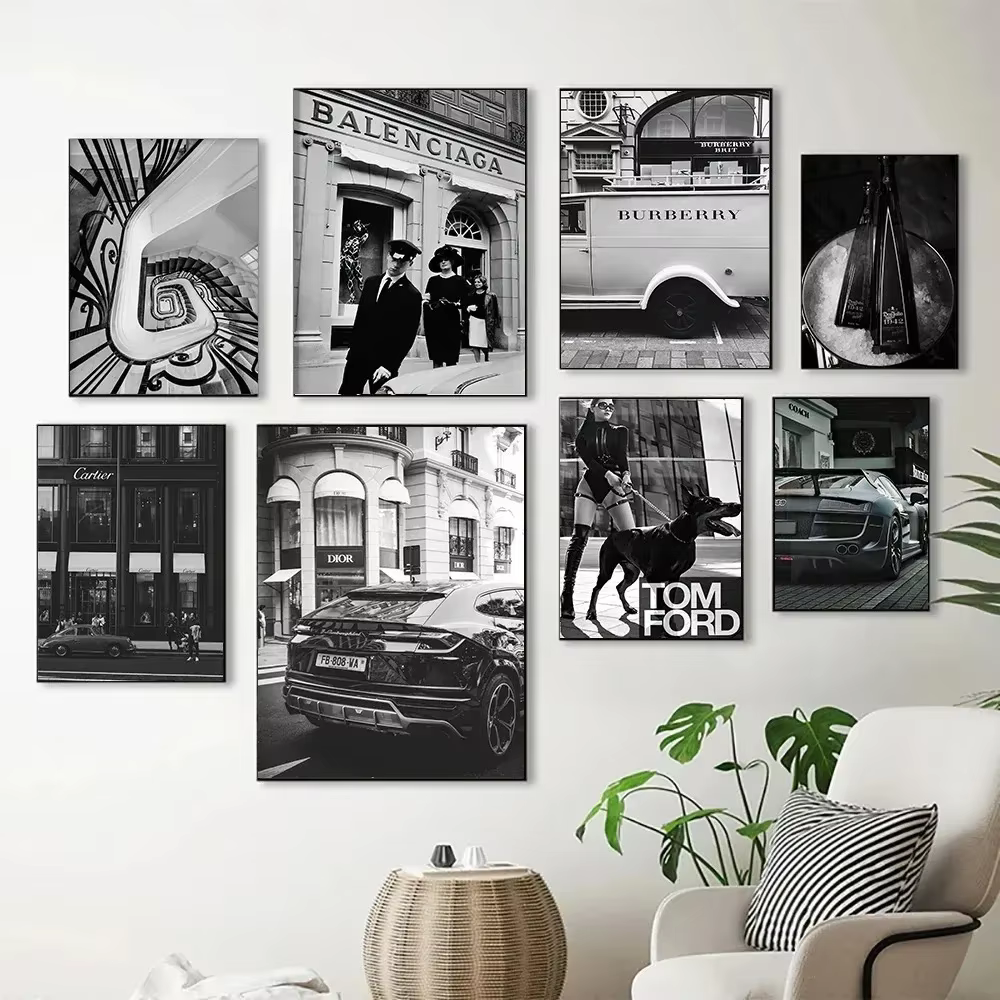 Affiches et imprimés nordiques, images murales, Champs de Paris, boutique de luxe, voiture de course, peinture sur toile pour décoration de salon et de maison