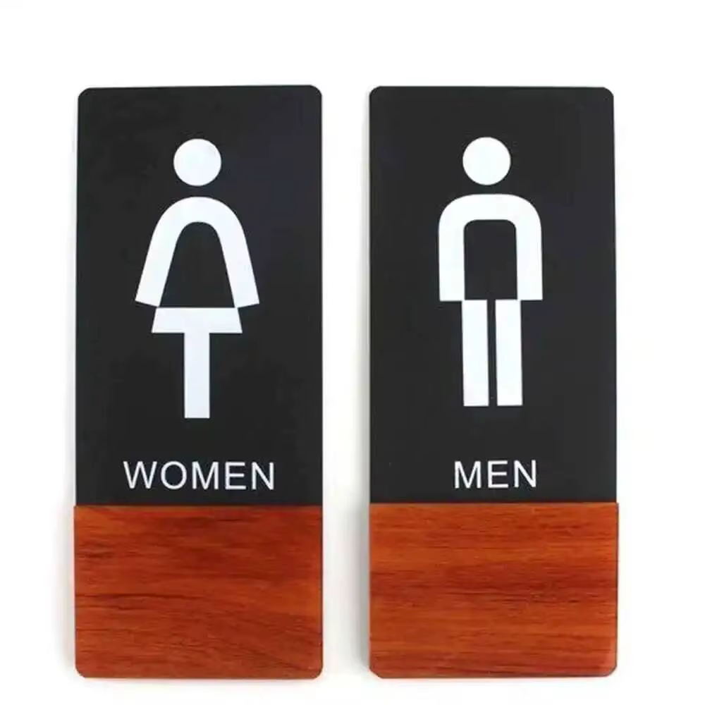 Panneau de Porte de Toilette pour Homme et Femme, Autocollant Mural Moderne en Acrylique, Base en Bois, Décoration de Maison