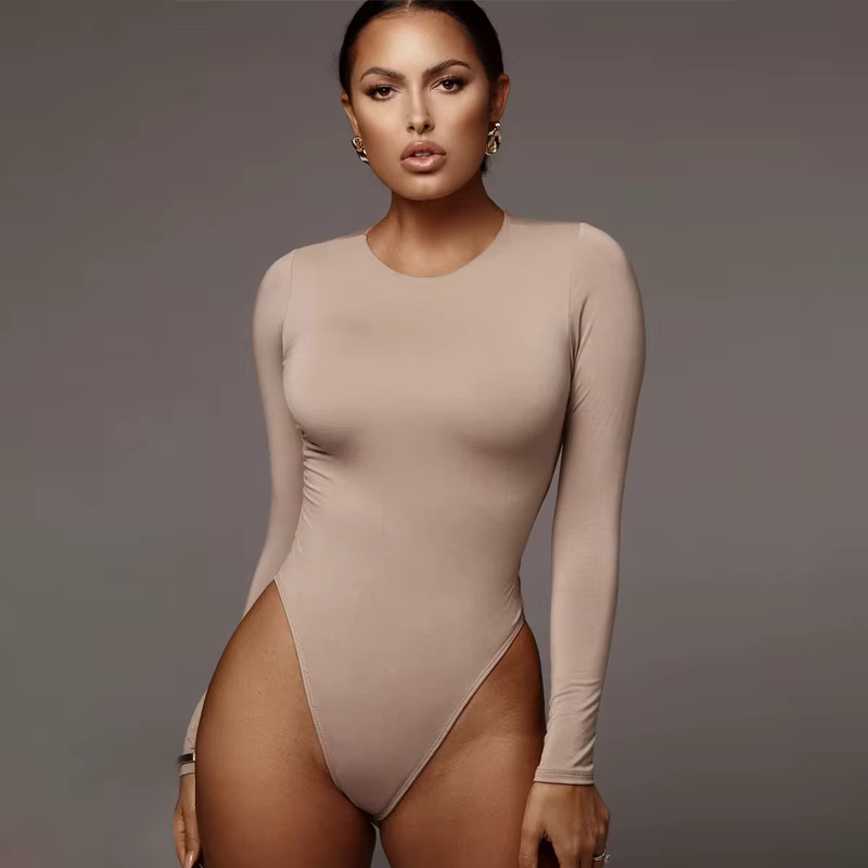 O cou à manches longues solide blanc Sexy Body femmes noir automne hiver corps haut gris décontracté dame Streetwear